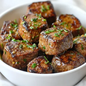 To make Garlic Butter Steak Bites, gather these key ingredients: - 1 lb sirloin steak, cut into 1-inch cubes - 4 tablespoons unsalted butter - 4 cloves garlic, minced - 1 tablespoon fresh rosemary, minced (or 1 teaspoon dried) - 1 tablespoon fresh thyme, minced (or 1 teaspoon dried) - Salt and pepper to taste - Fresh parsley, chopped for garnish These ingredients create a tasty dish that is easy to cook. The sirloin steak gives a nice texture. The butter and garlic add rich flavor, while the herbs bring freshness. You can customize your Garlic Butter Steak Bites with a few add-ins: - A pinch of red pepper flakes for heat - A splash of Worcestershire sauce for depth - Sliced mushrooms for added texture These options can change the taste and make it your own. Feel free to mix and match based on your taste. While sirloin is great, you can also use other cuts: - Ribeye for more fat and flavor - Tenderloin for a leaner option - Flank steak for a different texture Each cut offers a unique bite. Choose based on your preference and budget. Enjoy crafting your perfect Garlic Butter Steak Bites! {{ingredient_image_1}} To start, pat the steak cubes dry with paper towels. This step is key. It helps the meat brown nicely. Next, season the steak cubes generously with salt and pepper on all sides. You want bold flavor in every bite. Now, your steak is ready for the skillet! Grab a large skillet and melt 2 tablespoons of butter over medium-high heat. Wait until it is hot and bubbling. Then, add the steak cubes in a single layer. Do not overcrowd the skillet. Sear the steak for about 2-3 minutes without moving them. This creates a nice crust. Flip the steak bites and sear the other side for another 2-3 minutes. Aim for medium-rare for the best taste. Once done, remove the steak bites and set them aside. In the same skillet, lower the heat to medium. Add the remaining 2 tablespoons of butter. Once it's melted, toss in the minced garlic, rosemary, and thyme. Stir for about 30 seconds until fragrant. This step fills your kitchen with a wonderful aroma. Now, return the steak bites to the skillet. Toss them in the garlic herb butter for 1-2 minutes. Make sure they are well coated. Finally, remove from heat, garnish with fresh parsley, and serve right away. Enjoy your tasty steak bites! To sear steak bites well, start with dry meat. Pat the cubes with paper towels. This step helps them brown nicely. Use a hot skillet. Heat it over medium-high heat. Add butter and let it melt until bubbly. Place the steak cubes in a single layer. Don’t overcrowd the pan. Give them space to sear. Cook for 2-3 minutes on one side. Flip them to brown the other side for another 2-3 minutes. This gives a great crust and keeps the inside juicy. A heavy skillet works best for searing. Cast iron or stainless steel pans hold heat well. They help form a nice crust. Avoid non-stick pans for this step. They can’t get hot enough for a good sear. If you have a grill pan, that’s great too. Just ensure it’s preheated before adding the steak. Seasoning is key to tasty steak bites. Start with salt and pepper. Sprinkle them generously on all sides. You can add more flavors too. Fresh herbs like rosemary and thyme bring great taste. If you like heat, try some red pepper flakes. Taste the garlic butter as you cook. Adjust seasonings to make it perfect for you. Remember, cooking is about your personal touch! Pro Tips Pat the Steak Dry: Ensuring the steak is dry before seasoning helps achieve a perfect sear and crust. Don't Overcrowd the Pan: Searing in batches allows for better browning and prevents steaming the meat. Let It Rest: After cooking, allow the steak bites to rest for a few minutes to retain their juices. Customize the Herbs: Feel free to experiment with different herbs like oregano or basil for unique flavor profiles. {{image_2}} For a kick, add red pepper flakes to the garlic butter. Start with 1/2 teaspoon and adjust to your taste. This spice enhances the flavor and gives the dish a nice heat. You can also mix in some sriracha or hot sauce. Toss the steak bites in the spicy butter for a bold twist. Want to change the flavor? Use different herbs! Try fresh basil or oregano instead of thyme and rosemary. Both add a lovely taste. You can also use a mix of dried herbs if fresh ones are not handy. This change will keep your steak bites fresh and exciting. For a Mediterranean flair, add some olives, sun-dried tomatoes, or feta cheese to the dish. After cooking, toss in these ingredients with the garlic butter. They will add saltiness and rich flavor. Serve with a side of tzatziki sauce for a refreshing dip. This variation will take you on a tasty trip to the Mediterranean coast. To keep your garlic butter steak bites fresh, store them in an airtight container. Let them cool to room temperature before sealing. This helps prevent moisture buildup. Place the container in the fridge if you plan to eat them within three days. When you're ready to enjoy your leftovers, reheating gently is key. Use a skillet over low heat for the best results. Add a small pat of butter to the pan. Heat the steak bites for about 3-5 minutes, stirring often. This keeps the meat juicy and tasty. You can also reheat them in the microwave. Use a microwave-safe dish and cover it with a damp paper towel. Heat for 30 seconds, then check. If you have extra steak bites, freezing is a great option. Place them in a freezer-safe bag or container. Make sure to remove as much air as possible before sealing. Label the bag with the date. You can freeze them for up to three months. When you're ready to eat, thaw in the fridge overnight. Reheat as mentioned above for the best taste. The best way to cook steak bites is by searing them in a hot skillet. Start with a well-heated pan. Use a good amount of butter for flavor. This method gives a nice crust while keeping the inside tender. Don't overcrowd the pan; cook in batches if needed. This way, each piece gets the right amount of heat. You can tell steak bites are done by checking their color and firmness. For medium-rare, look for a warm red center. You can also use a meat thermometer. It should read 130°F for medium-rare. If you want them more done, aim for 145°F for medium. Letting them rest for a few minutes helps keep them juicy. Yes, you can use other cuts for steak bites. Cuts like ribeye, tenderloin, or flank steak work well. Each cut gives a different flavor and texture. Just adjust cooking times based on the cut's thickness and fat content. The key is to ensure even cooking for the best taste. Garlic butter steak bites are a tasty treat that anyone can make. We covered key ingredients, from steak types to butter blends. I shared step-by-step instructions to cook them just right. Tips for searing steak and adjusting flavors enhance your dish. You can even try tasty variations. Store leftovers properly and reheating tips ensure great flavor. Enjoy these bites as a meal or snack. With the right approach, you can impress everyone at home. Happy cooking!