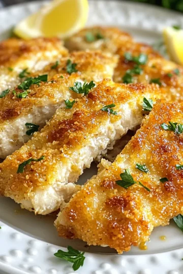 - 4 chicken breasts - 1 cup grated Parmesan cheese - 1 cup breadcrumbs (Italian seasoned preferred) - 1 tablespoon garlic powder - 1 tablespoon Italian seasoning - Salt and pepper to taste - 2 large eggs - Olive oil spray The main ingredients are simple yet key to a great dish. Chicken breasts provide a juicy base. Parmesan cheese adds a rich, salty flavor. Breadcrumbs give the chicken a nice crunch. The seasoning and coating are just as important. Garlic powder brings a bold taste. Italian seasoning adds warmth and depth. Salt and pepper enhance all the flavors. For additional ingredients, eggs help the coating stick. Olive oil spray is vital for crispiness. It helps achieve that golden crust we all love. This combination makes a delightful meal. You can easily find these ingredients at your local store. Now, let’s get cooking! {{ingredient_image_1}} First, preheat your air fryer to 400°F (200°C). This step takes about 5 minutes. Preheating makes sure the chicken cooks evenly and gets nice and crispy. In a shallow bowl, whisk two large eggs. Add one tablespoon of garlic powder, one tablespoon of Italian seasoning, and salt and pepper to taste. Mix this until it is smooth. In another bowl, combine one cup of grated Parmesan cheese with one cup of breadcrumbs. I prefer Italian seasoned breadcrumbs for added flavor. Make sure these two are well mixed too. Take each chicken breast and dip it into the egg mixture. Be sure to let any extra egg drip off. Next, coat the chicken with the Parmesan-breadcrumb mixture. Press gently to ensure it sticks well. This is where the crunch comes from! Now, lightly spray each coated chicken breast with olive oil. This helps create a golden brown crust. Place the chicken in the air fryer basket in a single layer. Avoid overlapping for even cooking. Cook the chicken for 12-15 minutes. Flip the chicken halfway through to ensure even crispiness. Use a meat thermometer to check that the internal temperature reaches 165°F (74°C). When done, let the chicken rest for a few minutes before slicing. Enjoy your crunchy delight! To get that crunchy texture, use olive oil spray. This helps the coating turn golden brown. A light mist works best. It ensures even cooking and crispiness. Make sure to cook the chicken in a single layer. Avoid overlapping the pieces. This lets hot air circulate freely around each piece. The result? A perfectly crispy crust! The ideal internal temperature for chicken is 165°F (74°C). Use a meat thermometer to check this. It assures your chicken is safe to eat and juicy inside. Flipping the chicken halfway through cooking helps it brown evenly. This step makes a big difference. It keeps both sides crispy and delicious. Garnish your finished chicken with fresh parsley. It adds color and a nice touch. You can also squeeze some lemon juice over it for extra zest. Serve the chicken on a bright platter. This makes the meal look more inviting. Pair it with a green salad or steamed veggies for a complete dish. Pro Tips Use Fresh Ingredients: Fresh chicken breasts and high-quality Parmesan cheese will enhance the flavor of your dish significantly. Monitor Cooking Time: Every air fryer is different, so keep an eye on the chicken to prevent overcooking and ensure the perfect golden crust. Let It Rest: Allowing the chicken to rest for a few minutes after cooking helps retain its juices for a more succulent bite. Experiment with Seasonings: Feel free to add your favorite herbs and spices to the breadcrumb mixture for a personalized flavor twist. {{image_2}} You can change some ingredients if needed. For breadcrumbs, try crushed cornflakes or panko. These options give a great crunch too. If you're watching salt, use low-sodium Parmesan cheese. This keeps the flavor but lowers the salt content. Add spices to make it your own. Try smoked paprika for a smoky taste. A pinch of cayenne gives a nice kick. You can also mix in dried herbs like thyme or oregano. Fresh herbs, like basil or parsley, add a bright touch. Squeeze some lemon juice on top for a zesty finish. Pair your chicken with sides that balance the meal. A fresh green salad or roasted veggies works well. For sauces, a tangy marinara or creamy ranch complements the chicken nicely. Serve it all on a colorful platter for a feast for the eyes too. To keep your Air Fryer Parmesan Crusted Chicken fresh, store it in the fridge. Place the chicken in an airtight container. This helps keep it moist and flavorful. You can keep it for up to three days. Before you store it, let it cool down. Hot food can create steam, which makes it soggy. When it comes to reheating, the air fryer is best. It keeps the chicken crispy. Set your air fryer to 350°F (175°C). Heat for about 5-7 minutes. Check that the chicken is warm throughout. If you use the oven, preheat it to 375°F (190°C). Bake for 10-15 minutes, but the chicken may not be as crunchy. If you want to save some chicken for later, freezing is a great choice. Wrap each piece in plastic wrap. Then, place them in a freezer bag. Make sure to squeeze out as much air as possible. Label the bag with the date. You can freeze the chicken for up to three months. When you’re ready to eat it, thaw it in the fridge overnight before reheating. Cooking air fryer Parmesan crusted chicken takes about 12 to 15 minutes. Preheat your air fryer to 400°F (200°C) first. Place the chicken in a single layer in the basket. Flip the chicken halfway through cooking. Check that it reaches an internal temperature of 165°F (74°C). This ensures it is safe to eat and has a nice, golden crust. Yes, you can use frozen chicken breasts. However, you should first thaw them. Thawing ensures even cooking and better texture. You can do this overnight in the fridge or in cold water for about an hour. Once thawed, follow the same steps as fresh chicken for the best results. This recipe is not gluten-free as it uses breadcrumbs. To make it gluten-free, choose gluten-free breadcrumbs. You can also use crushed gluten-free crackers or almond meal. These alternatives work well and still give your chicken that tasty crunch. In this post, we explored how to make air fryer Parmesan crusted chicken. We discussed the key ingredients like chicken breasts, Parmesan cheese, and breadcrumbs. We covered simple steps to prepare and cook, ensuring a crispy finish. You learned tips for seasoning, serving, and storing leftovers. By using these methods, you can enjoy a tasty meal with less fuss. Give it a try, and savor the delight of homemade air-fried goodness!