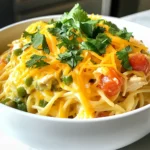 - 12 oz spaghetti - 2 cups cooked chicken, shredded (can use rotisserie chicken) - 1 can (10 oz) Rotel tomatoes with green chilies, drained - 1 cup cream of chicken soup - 1 cup shredded cheddar cheese - 1 small onion, finely chopped - 2 cloves garlic, minced - 1 tablespoon olive oil - 1 teaspoon cumin - 1 teaspoon chili powder - Salt and pepper to taste - Fresh cilantro, for garnish (optional) You can swap spaghetti for gluten-free pasta. It works just as well. Instead of rotisserie chicken, use leftover chicken or even turkey. If you want a lighter dish, try using low-fat cream of chicken soup. For a dairy-free option, use a dairy-free cheese. You can also replace Rotel with plain diced tomatoes and add your own green chilies. When picking tomatoes, look for firm ones with bright colors. They should feel heavy for their size. Choose chicken that has a nice pink color and no odor. Fresh garlic should be firm and free from any sprouts. For onions, select ones that feel heavy and are firm to the touch. Always check for any soft spots or blemishes. This ensures that your dish will taste fresh and delicious! {{ingredient_image_1}} First, cook the spaghetti. Follow the package instructions until it is al dente. This usually takes about 8-10 minutes. Drain the pasta and set it aside. Next, heat one tablespoon of olive oil in a large skillet over medium heat. Add the finely chopped onion. Sauté it for about 3-4 minutes until it turns translucent. Then, add two minced garlic cloves, one teaspoon of cumin, and one teaspoon of chili powder. Stir this mixture for 1-2 minutes until it smells great. Now, add the shredded chicken to the skillet. You can use leftover chicken or rotisserie chicken. Then, pour in the 10 oz can of Rotel tomatoes and the cup of cream of chicken soup. Stir these ingredients together until they heat through. After that, lower the heat. Gently fold in the drained spaghetti and half a cup of shredded cheddar cheese. Mix it until everything combines well. Transfer this mixture into a greased baking dish. Sprinkle the rest of the cheddar cheese on top. Bake the dish in a preheated oven set to 350°F (175°C). It should take about 20-25 minutes for the cheese to melt and bubble. Keep an eye on it. You want a nice golden top. - Always taste your dish as you cook. Adjust salt and pepper to your liking. - For a bit of crunch, consider adding some crushed tortilla chips on top before baking. - If you want more heat, add a diced jalapeño when cooking the onions. - Let the dish cool for a few minutes after baking. This helps it set up nicely for serving. These steps will ensure your Chicken Spaghetti with Rotel comes out tasty and satisfying every time! To enhance the flavor of Chicken Spaghetti with Rotel, use fresh ingredients. Fresh garlic and onion add a punch. Always taste your dish before serving. Adjust salt and pepper to suit your taste. A squeeze of lime can brighten the flavors. If you like heat, add more chili powder or even sliced jalapeños. One common mistake is overcooking the spaghetti. Cook it until al dente for the best texture. Another mistake is not draining the Rotel tomatoes well. Excess liquid can make the dish soupy. Make sure to mix everything evenly in the skillet. This ensures a balanced flavor in every bite. Don’t skip garnishing with cilantro; it adds freshness. This dish works great as a main course. Serve it with a side salad for a complete meal. You can also pair it with garlic bread for a cozy dinner. If you want to make it festive, top it with sliced avocado or extra cheese. Leftovers can be enjoyed for lunch the next day. Reheat them in the oven for the best taste. Pro Tips Use Rotisserie Chicken: For a quicker preparation, shredded rotisserie chicken can save you time and add great flavor. Adjust the Spice Level: If you prefer a milder dish, use mild Rotel tomatoes or omit the chili powder. Experiment with Cheeses: Feel free to mix different types of cheese like Monterey Jack or Pepper Jack for a unique flavor twist. Make it Ahead: This dish can be prepared in advance and stored in the fridge. Just bake it right before serving! {{image_2}} You can easily make this dish gluten-free. Simply swap the regular spaghetti for gluten-free pasta. Many brands offer great options that taste just as good. Check the cooking time, as gluten-free pasta may cook faster. This simple switch lets everyone enjoy the meal without worry. If you love spice, try adding different peppers. You can use jalapeños for heat or even serrano peppers. Just chop them finely and add them when you cook the onion. This will bring a great kick to your dish. For milder options, bell peppers work well too. They add flavor without the heat. Want to boost flavor and nutrition? Consider adding veggies. Diced bell peppers or spinach can mix in well. You can also add black beans for protein and fiber. Just drain and rinse them before adding. This makes your meal heartier and more colorful. Don't forget to adjust your spices if you add more ingredients. After you enjoy your Chicken Spaghetti with Rotel, you may have some leftovers. To store them, let the dish cool to room temperature first. Then, place the leftovers in an airtight container. This keeps moisture in and prevents the dish from drying out. Store it in the fridge for up to three days. To reheat your Chicken Spaghetti, use a microwave or oven. If you choose a microwave, place a portion in a bowl. Cover it with a damp paper towel to keep it moist. Heat it for one to two minutes, stirring halfway through. For the oven, preheat it to 350°F (175°C). Place the spaghetti in a baking dish and cover it with foil. Bake for about 15 minutes, or until it is heated through. If you want to save your Chicken Spaghetti for later, freezing is a great option. First, cool the dish completely. Then, portion it into freezer-safe containers. Make sure to leave some space at the top, as the dish may expand. Label the containers with the date. You can freeze it for up to three months. To thaw, simply place it in the fridge overnight before reheating. If you don't have Rotel, you can use diced tomatoes with green chilies. Look for canned options that have similar spices. You can also mix plain diced tomatoes with a little chili powder and cumin. This will give you that tasty kick you want. Yes, you can make this dish ahead of time. Prepare the spaghetti and sauce as directed. Then, store everything in the fridge. When you're ready to eat, just bake it. This makes it easy for meals later in the week. To check if the spaghetti is done, taste a piece. It should be firm but not hard. This is known as al dente. Follow the package's cooking time for best results, usually around 8 to 10 minutes. This article covered key ingredients and cooking steps for a flavorful dish. You learned how to select fresh foods, avoid common mistakes, and explore ingredient swaps. We discussed tasty variations and storage tips, too. Remember, cooking is fun and open to creativity. Don't be afraid to experiment and make tweaks. Enjoying your meal is the best reward. Now, get in the kitchen and start cooking with confidence.