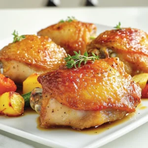 - Chicken thighs and their preparation - 4 bone-in chicken thighs, skin-on. These provide flavor and moisture. Pat them dry for a good sear. - Glazing components - 1 cup apple cider. This adds sweetness and depth. - 2 tablespoons apple cider vinegar. It balances the sweetness. - 2 tablespoons honey. This enhances the glaze's stickiness. - 1 tablespoon Dijon mustard. It gives a tangy kick. - Seasoning essentials - 1 teaspoon fresh thyme leaves (or ½ teaspoon dried thyme). Thyme adds a great herb flavor. - 2 garlic cloves, minced. This adds a nice aroma. - Salt and pepper to taste. These are key for flavor. - 1 tablespoon olive oil. Use it for searing the chicken. When selecting chicken thighs, choose ones with skin for extra crispiness. The apple cider is the star here, so use fresh cider for the best taste. Don't skip the herbs and spices; they are vital for making the chicken shine. Mix these ingredients well to ensure every part of the chicken gets that delicious glaze. Start by preheating your oven to 400°F (200°C). The right temperature helps cook the chicken evenly. It also ensures the skin gets crispy, which is key for great flavor. Next, you need to prepare the chicken thighs. Dry them well with paper towels. This step is vital as moisture can make the skin soggy. Then, season both sides with salt and pepper. Make sure to use enough seasoning to enhance the taste. Now, it’s time to sear the chicken. Use a large, oven-safe skillet and heat some olive oil over medium-high heat. When the oil is hot, place the chicken thighs skin-side down. Sear for about 5-7 minutes until the skin turns golden brown and crispy. Flip the thighs and cook for an additional 3-4 minutes. This technique locks in flavor and adds texture. While the chicken cooks, let’s make the glaze. In a bowl, mix together apple cider, apple cider vinegar, honey, Dijon mustard, thyme, and minced garlic. Stir well until everything is combined. This glaze will add a sweet and tangy flavor to the chicken. After searing, pour the glaze over the chicken in the skillet. Carefully transfer the skillet to the preheated oven. Bake for 25-30 minutes until the chicken reaches an internal temperature of 165°F (75°C). This step ensures the chicken cooks through while soaking in the glaze flavor. About halfway through baking, it's time to baste the chicken. Use a spoon to drizzle the glaze over the chicken every 10 minutes. This technique helps deepen the flavor and gives the chicken a nice shine. Once done, take the skillet out of the oven. Allow the chicken to rest for about 5 minutes. Resting helps the juices redistribute, making the chicken juicier. Serve the thighs on a large platter, drizzled with extra glaze and garnished with fresh thyme sprigs. To get that golden-brown skin, start with dry chicken. Pat it down with paper towels. Season it well with salt and pepper. Heat olive oil in an oven-safe skillet over medium-high heat. Place the chicken thighs skin side down. Let them cook for about 5-7 minutes. Don't rush this step; it helps build flavor. Flip the thighs and cook for another 3-4 minutes. This gives you a crispy skin that everyone loves. You can add more flavor to your glaze. Try mixing in some smoked paprika for a hint of smokiness. A pinch of cayenne pepper adds a nice kick. For a sweeter note, toss in some chopped apples or a splash of orange juice. These additions help you create a unique twist on the basic recipe. Use your favorite herbs too, like rosemary or sage, to make each dish a bit different. Basting is key for juicy, flavorful chicken. Halfway through baking, use a spoon to drizzle the glaze over the chicken. Do this every 10 minutes. This keeps the chicken moist and adds flavor. Timing is important to ensure each bite bursts with taste. The glaze caramelizes nicely, making the chicken shine. Don’t skip this step; it makes a big difference in the meal’s final look and taste. {{image_2}} You can swap chicken thighs for other meats. Try chicken breasts for a leaner option. Pork chops work well too, giving a different taste. If you prefer beef, use flank steak for a bold flavor. Each meat changes the dish’s zing. Adjust cooking times based on the meat type. Experiment with glazes to change the taste. For a citrus twist, add orange juice or zest. This brings a bright note. Want some heat? Mix in chili flakes or sriracha. A spicy glaze can lift the dish. You can also try maple syrup instead of honey for a deeper sweetness. You have choices for cooking. The oven method creates juicy chicken with crispy skin. For quicker prep, use the stovetop. Sear the chicken in a pan and finish with the glaze. If you love smoky flavors, grilling is great. It adds a nice char to the chicken. Choose the method that fits your style. To keep your apple cider glazed chicken thighs fresh, store them safely. After cooking, let the chicken cool to room temperature. Place it in an airtight container. You can refrigerate it for up to three days. If you want to keep it longer, freeze the chicken. Wrap it tightly in plastic wrap, then place it in a freezer bag. This way, it stays fresh for up to three months. To reheat your chicken, avoid the microwave if possible. Instead, use the oven to preserve flavor and texture. Preheat your oven to 350°F (175°C). Place the chicken in a baking dish and cover it with foil. Heat for about 20-25 minutes, or until it reaches a warm temperature. You can also use a skillet on medium heat. Just add a splash of water to help keep it moist. When stored properly, your apple cider glazed chicken thighs last in the fridge for about three days. If frozen, they can last up to three months. After that, the quality may decline. To enjoy the best flavor and texture, try to eat them within this time frame. Yes, you can use boneless chicken thighs. They cook faster than bone-in thighs. Just adjust your cooking time to about 20-25 minutes. Always check for doneness with a meat thermometer. I love serving these chicken thighs with roasted vegetables or creamy mashed potatoes. You can also add a fresh salad or some rice for a full meal. These sides balance the sweet glaze well. Check the internal temperature of the chicken. It should reach 165°F (75°C). You can use a meat thermometer for the best results. The juices should run clear, not pink. Absolutely! You can prepare the glaze a day ahead. Store it in the fridge in a sealed container. Just warm it up a bit before using it on your chicken. Yes! Try using tofu or seitan as a substitute for chicken. Marinate them in the same apple cider glaze. Bake them until they are heated through and flavorful. This offers a tasty, plant-based option. This post covered how to make delicious Apple Cider Glazed Chicken Thighs. We discussed the key ingredients, preparation steps, and cooking techniques for a perfect dish. You learned tips for enhancing flavors and variations to try. Storing and reheating this meal was also explained. In closing, cooking should be fun. Use these methods to impress yourself and others. Enjoy your tasty creation and feel confident sharing it with friends and family!