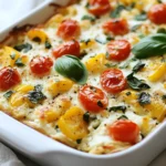 - 2 cups cottage cheese - 1 cup spinach, chopped - 1 cup bell peppers, diced (mixed colors) - 1 cup cherry tomatoes, halved - 1 small red onion, finely chopped - 1 cup shredded mozzarella cheese - 2 large eggs - 1 teaspoon garlic powder - 1 teaspoon dried oregano - ½ teaspoon salt - ¼ teaspoon black pepper - ¼ cup fresh basil, chopped (for garnish) Cottage cheese packs a protein punch. It helps build and repair muscles. Spinach is rich in iron and vitamins. It supports strong bones and good skin. Bell peppers add vitamin C. They boost your immune system and help you heal. Cherry tomatoes bring antioxidants. They fight harmful free radicals in your body. Red onions help with heart health and digestion. Mozzarella cheese provides calcium for strong bones. Eggs are a complete protein source. They keep you full and satisfied. Garlic powder adds flavor and has health benefits, like lowering blood pressure. Oregano offers anti-inflammatory properties. Salt and pepper enhance taste but use them wisely. If you want a dairy-free option, use tofu instead of cottage cheese. You can blend it until smooth for a creamy texture. If you’re allergic to eggs, use flaxseed meal mixed with water as a binder. One tablespoon of flaxseed meal and three tablespoons of water can replace one egg. For gluten-free diets, this recipe is already safe. Just ensure your ingredients are gluten-free. If you do not like spinach, kale works well too. For a lower-calorie option, you can choose low-fat mozzarella. Enjoy making this dish your own while keeping it healthy! {{ingredient_image_1}} 1. Preheat your oven to 375°F (190°C). This step helps the bake cook evenly. 2. Grease a baking dish with cooking spray or olive oil. This keeps the bake from sticking. 3. In a large bowl, mix 2 cups of cottage cheese with 1 cup of chopped spinach. 4. Add 1 cup of diced bell peppers and 1 cup of halved cherry tomatoes. Stir well. 5. Chop 1 small red onion finely and add it to the mix. This adds great flavor. 6. Stir in 1 cup of shredded mozzarella cheese. This makes it cheesy and delicious. 7. Crack in 2 large eggs. These help bind everything together. 8. Season with 1 teaspoon of garlic powder, 1 teaspoon of dried oregano, ½ teaspoon of salt, and ¼ teaspoon of black pepper. 9. Mix everything together until well combined. You want a nice, even blend of flavors. 1. Pour the mixture into the greased baking dish. Spread it out evenly. 2. Bake in your preheated oven for 30-35 minutes. Look for a golden top and puffed edges. 3. Once done, remove from the oven and let it cool for about 5 minutes. This helps with slicing. 4. Garnish with fresh basil before you slice and serve. This adds a fresh touch and looks great. - Use fresh ingredients. Fresh veggies give better taste and texture. - Mix well. Make sure all ingredients are combined for even cooking. - Watch the bake closely. The last few minutes are key for a golden top. - Let it cool slightly before serving. This helps it set and makes slicing easier. - Experiment with herbs. Try adding thyme or parsley for different flavors. To get the best bake, preheat your oven. This helps cook the dish evenly. Use a medium-sized dish so the bake rises well. Lightly grease your dish with cooking spray or olive oil. This keeps it from sticking. Bake for 30 to 35 minutes. Look for a golden top. The edges should puff slightly. Let it cool for about five minutes before slicing. This helps it set and makes it easier to serve. You can make this dish ahead of time. Prepare it in the morning and bake it later. Just mix all the ingredients and place them in the dish. Cover and store it in the fridge. When you are ready, bake as usual. If you want, you can also freeze it. Just thaw overnight in the fridge before baking. This saves time on busy days. This veggie bake is great on its own. You can serve it with a side salad for a fresh touch. Pair it with whole grain bread for extra fiber. This dish is also tasty with a drizzle of balsamic glaze. For a protein boost, add grilled chicken or beans on the side. Garnish with fresh basil for a pop of flavor. Enjoy it hot or cold, making it a versatile meal option. Pro Tips Use Fresh Ingredients: Fresh vegetables will bring more flavor and nutrients to your bake, enhancing the overall taste and texture. Experiment with Cheese: Feel free to mix different types of cheese, such as feta or cheddar, for a unique flavor profile that you can tailor to your liking. Add More Protein: For an extra protein boost, consider adding cooked chicken, turkey, or even beans to the mixture. Let It Rest: Allowing the dish to cool for a few minutes before serving helps it set, making it easier to slice and serve. {{image_2}} You can change the veggies in this bake to match your taste. Try using zucchini, kale, or mushrooms. Each veggie adds its own flavor and texture. For a spicy kick, add jalapeños or poblano peppers. You can mix and match to make it your own. Just keep the total amount of veggies around three cups. For an extra protein boost, add cooked chicken or turkey. You can also use beans like black beans or chickpeas. These additions will make the dish heartier. For a plant-based option, try adding tofu or tempeh. Just make sure to chop them into small pieces to blend well. This recipe is naturally gluten-free since it does not use any wheat. You can enjoy it without worry. If you want to make it even more gluten-free, double-check your cheese and seasoning labels. Some brands may add gluten, so it is wise to be cautious. To store leftovers, let the cottage cheese bake cool first. Then, place it in a sealed container. Keep it in the fridge for up to three days. It's best to cover it tightly to keep it fresh. When reheating, preheat your oven to 350°F (175°C). Place the leftovers in an oven-safe dish. Cover it with foil to keep moisture in. Heat for about 15-20 minutes. Check that it's warm all the way through before serving. You can freeze this bake for longer storage. Cut it into portions and wrap each piece tightly in plastic wrap. Then place the wrapped pieces in a freezer-safe bag. It will stay good for up to three months. To enjoy, thaw it in the fridge overnight before reheating. Yes, you can use low-fat cottage cheese. It works well in this recipe. Low-fat cottage cheese still gives you that creamy texture. You may notice a slight change in taste, but it remains delicious. I often use low-fat for a lighter option. This bake lasts about 3 to 4 days in the fridge. Make sure to cover it tightly. If you want to keep it longer, consider freezing it. Always check for any signs of spoilage before eating. You can serve this bake with a fresh salad or whole grain bread. A side of fruit adds a sweet touch. I also like to pair it with roasted veggies for extra flavor. Enjoy it with a dollop of yogurt for creaminess! In this article, we explored the key ingredients for a High Protein Veggie Cottage Cheese Bake, including their health benefits and good substitutions. We walked through preparation steps and cooking methods to ensure perfect texture. Tips for baking, making ahead, and serving ideas help you enjoy this dish fully. In closing, with the right ingredients and a few tweaks, you can create a nutritious meal that fits your needs. Don't hesitate to try different variations to make it your own. Enjoy your cooking journey!