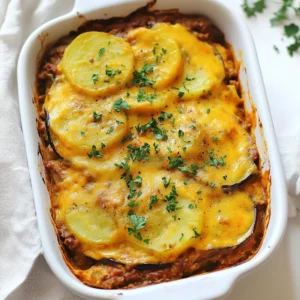 To make a hearty Greek moussaka, gather these simple ingredients: - 2 medium eggplants, sliced into 1/2-inch rounds - 3 medium potatoes, peeled and sliced into 1/4-inch rounds - 1 lb (450g) ground beef or lamb - 1 onion, finely chopped - 2 cloves garlic, minced - 1 can (14 oz) crushed tomatoes - 1 tablespoon tomato paste - 1 teaspoon cinnamon - 1 teaspoon dried oregano - Salt and pepper to taste - 1 cup (240ml) milk - 1/2 cup (60g) grated Parmesan cheese - 2 large eggs - 1/4 cup (30g) unsalted butter - 1/4 cup (30g) all-purpose flour You can swap some ingredients for different flavors or diets: - Use zucchini instead of eggplant for a lighter dish. - Substitute ground turkey or chicken for beef or lamb. - Almond milk works well instead of regular milk for a dairy-free option. - Use a vegan cheese in place of Parmesan for a plant-based meal. Choosing the best produce makes your moussaka shine. Here’s how: - Look for firm, smooth eggplants with shiny skin. Avoid soft spots. - Select potatoes that feel heavy for their size and have no sprouts. - Choose onions that are dry and firm with no soft spots. - Pick garlic bulbs that are plump and have tight, unbroken skins. By choosing fresh ingredients, your moussaka will taste even better! {{ingredient_image_1}} First, gather all your ingredients. You will need: - 2 medium eggplants, sliced into 1/2-inch rounds - 3 medium potatoes, peeled and sliced into 1/4-inch rounds - 1 lb ground beef or lamb - 1 onion, finely chopped - 2 cloves garlic, minced - 1 can crushed tomatoes - 1 tablespoon tomato paste - 1 teaspoon cinnamon - 1 teaspoon dried oregano - Salt and pepper to taste - 1 cup milk - 1/2 cup grated Parmesan cheese - 2 large eggs - 1/4 cup unsalted butter - 1/4 cup all-purpose flour Next, preheat your oven to 375°F (190°C). This step is key for even cooking. In a large skillet, heat some olive oil over medium heat. Add your sliced eggplants and sprinkle them with salt. Cook them until they soften and turn golden brown, about 5 to 7 minutes. Remove them from the skillet and set them aside. Now, add a bit more oil if needed. Sauté the chopped onion and minced garlic until they become translucent, which takes about 3 minutes. Then, add the ground meat. Break it apart and cook it until it turns brown. Drain any extra fat from the skillet. Now, stir in the crushed tomatoes, tomato paste, cinnamon, oregano, salt, and pepper. Let the mixture simmer for about 20 minutes, stirring it occasionally to mix the flavors. While the meat sauce simmers, let’s prepare the potatoes. Bring a pot of water to a boil. Add the potato slices and cook them for about 5 minutes, just until they are tender. Drain them and set them aside. In a separate saucepan, melt the butter over medium heat. Whisk in the flour and cook for 1 minute while stirring. Slowly pour in the milk while whisking to make a smooth béchamel sauce. Keep cooking until it thickens, about 5 minutes. Remove it from the heat and let it cool a bit. Next, whisk in the grated Parmesan cheese. Then, beat in the eggs until everything blends well. Now, let’s build the moussaka. Grease a baking dish and layer half of the cooked potatoes at the bottom. Follow this with half of the eggplant slices. Spread half of the meat sauce over the eggplants. Then, add another layer of potatoes, followed by the rest of the eggplants. Top this with the remaining meat sauce. Finally, pour the béchamel sauce over all the layers. Make sure it covers everything evenly. Bake your moussaka in the oven for 30 to 40 minutes. Look for a golden, bubbling top. Let it sit for 15 to 20 minutes before serving. This helps the layers set and makes it easier to cut. Enjoy your hearty and flavorful Greek moussaka! When you layer your moussaka, start with potatoes at the bottom. This helps catch any juices. Next, add a layer of eggplant. Make sure to season each layer with salt and pepper. This will enhance the flavor as it cooks. After that, spread half of your meat sauce. Repeat the layers again. Finish with the béchamel sauce on top. This creates a rich and creamy finish. Taste your meat sauce as it cooks. If it’s bland, add more salt and pepper. A bit of cinnamon adds warmth and depth. If you like it spicy, add a pinch of red pepper flakes. Remember, the layers will absorb some seasoning while baking. So, don’t be shy with spices. This ensures a flavorful moussaka. If your moussaka is too watery, it might be due to undercooked potatoes or eggplant. Make sure they are cooked enough before layering. If the top burns, lower the oven temperature. Cover it with foil if needed. If the béchamel sauce is too thick, whisk in a bit more milk. This will help it spread smoothly. If you follow these tips, your moussaka will impress everyone! Pro Tips Use a Mix of Meats: For a richer flavor, consider using a combination of beef and lamb in your moussaka. Salt the Eggplants: Salting the eggplant before cooking helps to draw out moisture and bitterness, resulting in a better texture. Layering Technique: Make sure to layer your ingredients evenly to ensure each bite has a perfect combination of flavors. Let it Rest: Allow the moussaka to rest for at least 15-20 minutes after baking; this helps the layers to set and makes serving easier. {{image_2}} You can make a tasty vegetarian moussaka easily. Instead of meat, use lentils or mushrooms. Both options add great flavor and texture. Cook the lentils until soft, around 20 minutes. For mushrooms, sauté them until they release their moisture. This keeps the dish hearty and satisfying. You can also add diced zucchini or bell peppers for extra veggies. If you want a twist, try different meats. Ground turkey or chicken works well. They are leaner and still tasty. For a unique flavor, consider using spiced lamb. Just adjust the cooking time to ensure it browns nicely. You can also use tofu for a plant-based protein. Make sure to press it first to remove excess water. To make a gluten-free moussaka, swap the flour for a gluten-free blend. This will work well in the béchamel sauce. You can use cornstarch or almond flour too. Both thickening agents keep the sauce creamy. For the layers, check that your ingredients are gluten-free. Most vegetables and meats are safe, but read labels carefully. Enjoy this classic dish without worry! To store leftover moussaka, let it cool first. Place it in an airtight container. You can keep it in the fridge for up to 3 days. If you want to enjoy it later, freezing is a great option. To reheat moussaka, preheat your oven to 350°F (175°C). Place the moussaka in an oven-safe dish. Cover it with foil to keep moisture in. Bake for about 20-25 minutes, or until it is hot throughout. You can also use a microwave. Heat it in short bursts, checking often to avoid drying it out. Freezing moussaka is simple. Cut it into portions and wrap each piece tightly in plastic wrap. Then, place the wrapped pieces in a freezer bag. Label the bag with the date. You can keep it frozen for up to 3 months. To cook, thaw it in the fridge overnight and reheat as mentioned above. Enjoy this hearty dish whenever you crave it! Moussaka is a classic dish from Greece. It has roots in Middle Eastern cooking. The Greeks adapted it over time, adding their spin. This dish often features layers of eggplant, potatoes, and meat. Each layer brings its own flavor and texture. You can find variations in Turkey and the Arab world, too. The rich history makes moussaka special and beloved. Yes, moussaka can be made ahead of time. In fact, it often tastes better the next day! You can prepare it fully, then store it in the fridge. Just cover it well to keep it fresh. When you're ready, bake it until hot and bubbly. This makes it a great dish for gatherings or meal prep. To create a lighter moussaka, you can use several easy swaps. Replace ground beef or lamb with leaner turkey or chicken. You can also use zucchini instead of eggplant. For the béchamel, try using low-fat milk and less butter. This keeps the creamy texture but cuts the calories. These changes still give you a tasty dish without the heaviness. Moussaka is a tasty dish with layers of flavor and history. We covered important ingredients, tips for picking fresh produce, and smart substitutions. You learned how to cook the meat sauce and assemble the layers. Plus, I shared best practices for seasoning and troubleshooting. We explored fun variations, like vegetarian and gluten-free options, and how to store leftovers. Now you have all the tools to make your own perfect moussaka. Enjoy this dish and share it with others!