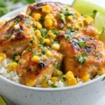 - 2 cups cooked rice (white or brown) - 1 lb boneless, skinless chicken thighs, cubed - 1 can (15 oz) sweet corn, drained - 1 tablespoon olive oil - 1 teaspoon chili powder - 1 teaspoon smoked paprika - 1 teaspoon garlic powder - 1 cup heavy cream - ½ cup grated Parmesan cheese - ¼ cup fresh cilantro, chopped - Lime wedges, for serving These ingredients come together to create a rich and creamy dish. You can use either white or brown rice, depending on your taste. The boneless, skinless chicken thighs are juicy and cook well. Sweet corn adds a burst of flavor and color. For seasonings, I love using olive oil to cook the chicken. It helps to keep the meat moist. Chili powder gives a nice kick, while smoked paprika adds depth. Garlic powder enhances the dish with a savory note. The heavy cream makes the sauce rich and creamy. Grated Parmesan cheese brings a cheesy flavor that blends perfectly. Fresh cilantro adds a touch of brightness. Finally, lime wedges are great for squeezing over the top, bringing all the flavors together. This combination of ingredients creates a delightful meal that is easy to prepare and satisfying to eat. Each bite is a balance of creamy, savory, and fresh tastes. {{ingredient_image_1}} - Preheat a large skillet over medium heat and add 1 tablespoon of olive oil. - Once the oil is hot, add 1 pound of cubed boneless, skinless chicken thighs. - Season the chicken with 1 teaspoon chili powder, 1 teaspoon smoked paprika, 1 teaspoon garlic powder, salt, and pepper. - Sauté the chicken for 8 to 10 minutes until it is cooked and golden brown. - Next, stir in 1 can (15 oz) of drained sweet corn. - Cook the corn for another 3 to 4 minutes until it is heated through. - Reduce the heat to low, then pour in 1 cup of heavy cream and stir well. - Let the mixture simmer for about 5 minutes until the sauce thickens. - Now, stir in ½ cup of grated Parmesan cheese until it melts smoothly. - Taste the sauce and adjust salt and pepper as needed. - To serve, divide 2 cups of cooked rice into bowls. - Top each bowl with a generous portion of the creamy chicken and corn mix. - Garnish with ¼ cup of chopped fresh cilantro. Serve with lime wedges on the side for squeezing over the bowls. To make the best chicken thighs, start with a hot skillet. Heat olive oil on medium heat. This helps the chicken cook evenly. I like to cube the thighs to help them cook faster. Season them well with chili powder, smoked paprika, garlic powder, salt, and pepper. Sauté the chicken for about 8-10 minutes. You want them cooked through and golden brown. This color adds flavor and looks great in your bowl. To get a thick and creamy sauce, use heavy cream. After adding the cream, lower the heat. This gives it time to simmer and thicken. Stir often to keep the sauce smooth. Be careful not to let it boil, or the cream might curdle. If that happens, you can whisk it to smooth it out again. Adding Parmesan cheese helps make the sauce richer and creamier. Once your rice bowls are ready, it’s time to garnish. Fresh cilantro adds color and flavor. Squeeze some lime over the dish for a zesty kick. You can also pair these bowls with a side of fresh salsa or tortilla chips. These simple additions make the meal even more enjoyable. Pro Tips Use Fresh Corn: For an extra burst of flavor, consider using fresh corn on the cob instead of canned corn. Just boil or grill the corn, then cut off the kernels and add them to the dish. Customize the Spice Level: Adjust the chili powder to your taste. If you prefer a milder dish, use less, or for more heat, add a pinch of cayenne pepper. Make it Ahead: You can prepare the creamy chicken and corn mixture in advance. Just reheat it gently on the stove before serving over your cooked rice. Perfectly Cooked Chicken: To ensure your chicken thighs are tender and juicy, avoid overcrowding the skillet. Cook in batches if necessary for even browning. {{image_2}} You can make a few simple swaps for a healthier meal. First, try using grilled chicken breast instead of thighs. Chicken breast has less fat and is still juicy when cooked right. It keeps the dish light but still tender. Next, consider substituting light cream or non-dairy options. For a lighter sauce, use half-and-half or almond milk. These choices reduce calories while keeping some creaminess. Want to kick up the flavor? Add jalapeños for extra heat. They bring a nice spice that pairs well with the creamy sauce. Just chop them fine and mix them in with the corn. You can also experiment with different cheese types. Instead of Parmesan, try feta or pepper jack. Each cheese gives a unique taste that can change the dish completely. You can serve this meal in fun ways. For a burrito bowl style, layer the rice, chicken, and corn in a large bowl. Top it with cheese, salsa, and guacamole. It’s a great way to make it more like a fiesta. For taco-style serving, use small tortillas. Fill each tortilla with the creamy chicken mix. Add toppings like cilantro and lime for a fresh touch. This way, you can enjoy a hand-held treat! To store leftovers, place the creamy street corn chicken rice bowls in an airtight container. Make sure to cool them to room temperature first. You can refrigerate them for up to three days. This keeps the chicken and cream fresh. For reheating, the best method is the stovetop. Place the rice bowl in a skillet over medium heat. Stir gently to ensure even heating. If needed, add a splash of heavy cream to keep it creamy. You can also use a microwave but cover it to avoid splatters. Yes, you can freeze this recipe! To freeze, let it cool completely. Then, place the mixture in a freezer-safe container. It stays good for up to two months. When ready to eat, thaw it overnight in the fridge. Reheat it gently to maintain creaminess. Yes, you can use frozen corn! Frozen corn has a fresh taste and is easy to use. Just add it directly to the skillet without thawing. Cook it for a few extra minutes to ensure it heats through. This keeps the corn crisp and sweet. Frozen corn is also a great option for meal prep. It lasts longer and is often picked at peak ripeness. To add spice, try these simple tips: - Add diced jalapeños or serrano peppers while cooking the chicken. - Use a spicier chili powder or cayenne pepper to increase heat. - Drizzle hot sauce on top before serving for an extra kick. These options will elevate the flavor and give your dish a nice punch! If you want a lighter option, consider these substitutes: - Use coconut milk for a dairy-free choice. It adds a unique flavor. - Try half-and-half for a lower-fat alternative that still provides creaminess. - Silken tofu blended until smooth can also work well, giving a nice texture. Each option may change the flavor slightly, but they all keep the dish creamy! This post detailed how to make a delicious rice bowl with chicken and corn. We covered the main ingredients, key cooking steps, and tips for perfecting your dish. Remember, choosing good spices and using fresh ingredients makes a big difference. You can even tweak the recipe for better health or flavor! I hope you find these ideas helpful. Now, gather your ingredients and try making this dish your own! Enjoy the cooking adventure ahead.