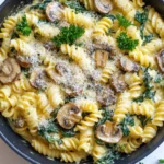 To make Parmesan spinach mushroom pasta skillet, gather these fresh ingredients: - 8 oz pasta (penne or fusilli works well) - 2 tablespoons olive oil - 1 cup sliced mushrooms (cremini or button) - 2 cups fresh spinach, roughly chopped - 3 cloves garlic, minced - 1 cup heavy cream - 1 cup grated Parmesan cheese - Salt and pepper to taste - 1 teaspoon Italian seasoning - Fresh parsley for garnish (optional) You can swap or adjust ingredients based on what you have. Here are some ideas: - Use whole wheat or gluten-free pasta for a healthier option. - Try different mushrooms like shiitake for a unique flavor. - Substitute half-and-half for heavy cream to lighten the dish. - Use nutritional yeast instead of Parmesan for a dairy-free version. Using fresh ingredients makes a big difference in taste. Fresh spinach adds a vibrant color and a mild flavor. Fresh mushrooms bring an earthy note and a meaty texture. The quality of Parmesan cheese elevates the creaminess and richness of the sauce. Always choose ingredients that look and smell good. Fresh items will enhance your dish and make it more enjoyable. {{ingredient_image_1}} To start, gather all your ingredients. You will need: - 8 oz pasta (penne or fusilli work well) - 2 tablespoons olive oil - 1 cup sliced mushrooms (cremini or button) - 2 cups fresh spinach, roughly chopped - 3 cloves garlic, minced - 1 cup heavy cream - 1 cup grated Parmesan cheese - Salt and pepper to taste - 1 teaspoon Italian seasoning - Fresh parsley for garnish (optional) Next, measure everything out. This makes cooking easier and faster. Heat the olive oil in a large skillet over medium heat. Add the sliced mushrooms. Sauté them for about 5-7 minutes. They should become tender and browned. Once the mushrooms are ready, add the minced garlic. Cook it for one more minute. Stir it often to keep it from burning. Now, stir in the chopped spinach. Cook until it wilts, which takes about 2-3 minutes. While this cooks, boil a large pot of salted water. Add the pasta and cook according to the package instructions. After cooking, drain the pasta and set it aside. Pour the heavy cream into the skillet with the mushrooms and spinach. Stir well to mix everything. Let the sauce come to a gentle simmer. Next, add the grated Parmesan cheese. Stir until it melts and becomes creamy. Season with salt, pepper, and the Italian seasoning to your taste. Now it's time to add the cooked pasta to the skillet. Toss it well to coat the pasta with the creamy sauce. Make sure the vegetables are evenly mixed in. Let everything simmer for another 2-3 minutes. This helps the flavors blend together. Before serving, taste the dish. Adjust the seasoning if needed. Serve the pasta skillet directly from the pan for a casual meal. You can also plate individual servings. Add fresh parsley and more Parmesan cheese for garnish if you like. Enjoy your delicious Parmesan Spinach Mushroom Pasta Skillet! To make a creamy sauce, use heavy cream. This gives your dish a rich texture. Heat the cream gently. Stir in the grated Parmesan cheese slowly. This helps it melt well. Taste and adjust seasoning after adding the cheese. If it’s too thick, add a splash of pasta water. This extra liquid makes the sauce silky. Choose any pasta shape you like. I enjoy penne or fusilli for this dish. Boil water in a large pot. Add salt to the water; this enhances flavor. Cook the pasta until it’s al dente, which means firm but not hard. Drain your pasta but save some water. This water can help you if your sauce is too thick. If you need a gluten-free option, use gluten-free pasta. For a lighter dish, swap heavy cream for half-and-half. You can also use dairy-free cheese and cream for a vegan version. If you're allergic to mushrooms, try zucchini or bell peppers instead. These swaps keep the dish tasty while meeting your needs. Pro Tips Use Fresh Ingredients: For the best flavor, opt for fresh spinach and high-quality Parmesan cheese. Fresh ingredients enhance the creaminess and overall taste of the dish. Perfect Pasta Cooking: Cook your pasta al dente, as it will continue to cook slightly when mixed with the sauce. This ensures the pasta retains its texture. Adjust Creaminess: If you prefer a lighter dish, you can substitute half of the heavy cream with vegetable or chicken broth to reduce calories while still maintaining flavor. Customize Vegetables: Feel free to add other vegetables like bell peppers or zucchini to the skillet. This not only boosts nutrition but also adds a variety of textures and flavors. {{image_2}} You can boost your Parmesan Spinach Mushroom Pasta by adding protein. Chicken and shrimp work great. For chicken, use bite-sized pieces. Cook them in the skillet before adding mushrooms. Shrimp cooks fast and adds a nice seafood flavor. Just toss them in when the spinach wilts. Both options make your dish heartier and more filling. If you want more veggies, try bell peppers or zucchini. Chop them small and sauté with mushrooms. Bell peppers add sweetness and color. Zucchini brings moisture and texture. You can mix and match your favorite vegetables. This keeps the dish fresh and exciting while adding nutrition. Cheese is key to this dish. While Parmesan shines, feel free to experiment. Try goat cheese for tanginess or mozzarella for a stretchy texture. Feta can add a salty kick, too. Each cheese brings its own flavor, making the dish unique. Don’t be afraid to mix different cheeses for a creamy, rich taste. Store any leftovers in an airtight container. Let the pasta cool down first. This keeps it fresh and tasty. Place it in the fridge. It will last for about 3-4 days. Make sure to label the container with the date. This way, you can keep track of how long it’s been stored. To reheat, use a skillet for best results. Add a splash of water or cream. This helps revive the creamy texture. Heat it over medium heat. Stir often to prevent burning. You can also use the microwave. Just cover it loosely to avoid drying out. Heat in short bursts, stirring in between. You can freeze the pasta, but it may change texture. Use a freezer-safe container. Leave some space for expansion. It’s best to freeze it without the cream sauce. This helps keep the sauce smooth when reheating. When ready to eat, thaw it in the fridge overnight. Reheat on the stove with some added cream for creaminess. To make this recipe gluten-free, choose gluten-free pasta. Many brands offer options like brown rice or chickpea pasta. Just cook it the same way as regular pasta. Follow the package directions for the best results. The rest of the ingredients are naturally gluten-free. This way, you can enjoy the creamy, tasty flavors without worry. Yes, you can prepare this pasta ahead of time. Cook the pasta and store it in the fridge. Keep the sauce separate to maintain creaminess. When ready to serve, reheat the sauce and add the pasta. This keeps every bite fresh and delicious. Just remember, the sauce might thicken as it cools. You can add a splash of cream to loosen it when reheating. For this dish, I recommend using penne or fusilli. Both types hold sauce well and add texture. Penne has a nice tube shape that traps the creamy sauce. Fusilli’s spiral shape also keeps the sauce clinging to every bite. You can use other short pastas too, but these two work best for a creamy skillet dish. This blog post provided a complete guide to making a tasty pasta dish. We covered fresh ingredients, cooking steps, and helpful tips. You learned about variations with proteins and veggies, along with storage tips. Remember, fresh ingredients make a big difference in taste. Feel free to experiment with substitutions to suit your needs. Whether you're cooking for yourself or sharing with friends, these steps will help you make a great meal. Enjoy every bite and happy cooking!