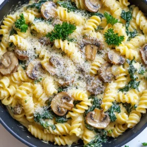 To make Parmesan spinach mushroom pasta skillet, gather these fresh ingredients: - 8 oz pasta (penne or fusilli works well) - 2 tablespoons olive oil - 1 cup sliced mushrooms (cremini or button) - 2 cups fresh spinach, roughly chopped - 3 cloves garlic, minced - 1 cup heavy cream - 1 cup grated Parmesan cheese - Salt and pepper to taste - 1 teaspoon Italian seasoning - Fresh parsley for garnish (optional) You can swap or adjust ingredients based on what you have. Here are some ideas: - Use whole wheat or gluten-free pasta for a healthier option. - Try different mushrooms like shiitake for a unique flavor. - Substitute half-and-half for heavy cream to lighten the dish. - Use nutritional yeast instead of Parmesan for a dairy-free version. Using fresh ingredients makes a big difference in taste. Fresh spinach adds a vibrant color and a mild flavor. Fresh mushrooms bring an earthy note and a meaty texture. The quality of Parmesan cheese elevates the creaminess and richness of the sauce. Always choose ingredients that look and smell good. Fresh items will enhance your dish and make it more enjoyable. {{ingredient_image_1}} To start, gather all your ingredients. You will need: - 8 oz pasta (penne or fusilli work well) - 2 tablespoons olive oil - 1 cup sliced mushrooms (cremini or button) - 2 cups fresh spinach, roughly chopped - 3 cloves garlic, minced - 1 cup heavy cream - 1 cup grated Parmesan cheese - Salt and pepper to taste - 1 teaspoon Italian seasoning - Fresh parsley for garnish (optional) Next, measure everything out. This makes cooking easier and faster. Heat the olive oil in a large skillet over medium heat. Add the sliced mushrooms. Sauté them for about 5-7 minutes. They should become tender and browned. Once the mushrooms are ready, add the minced garlic. Cook it for one more minute. Stir it often to keep it from burning. Now, stir in the chopped spinach. Cook until it wilts, which takes about 2-3 minutes. While this cooks, boil a large pot of salted water. Add the pasta and cook according to the package instructions. After cooking, drain the pasta and set it aside. Pour the heavy cream into the skillet with the mushrooms and spinach. Stir well to mix everything. Let the sauce come to a gentle simmer. Next, add the grated Parmesan cheese. Stir until it melts and becomes creamy. Season with salt, pepper, and the Italian seasoning to your taste. Now it's time to add the cooked pasta to the skillet. Toss it well to coat the pasta with the creamy sauce. Make sure the vegetables are evenly mixed in. Let everything simmer for another 2-3 minutes. This helps the flavors blend together. Before serving, taste the dish. Adjust the seasoning if needed. Serve the pasta skillet directly from the pan for a casual meal. You can also plate individual servings. Add fresh parsley and more Parmesan cheese for garnish if you like. Enjoy your delicious Parmesan Spinach Mushroom Pasta Skillet! To make a creamy sauce, use heavy cream. This gives your dish a rich texture. Heat the cream gently. Stir in the grated Parmesan cheese slowly. This helps it melt well. Taste and adjust seasoning after adding the cheese. If it’s too thick, add a splash of pasta water. This extra liquid makes the sauce silky. Choose any pasta shape you like. I enjoy penne or fusilli for this dish. Boil water in a large pot. Add salt to the water; this enhances flavor. Cook the pasta until it’s al dente, which means firm but not hard. Drain your pasta but save some water. This water can help you if your sauce is too thick. If you need a gluten-free option, use gluten-free pasta. For a lighter dish, swap heavy cream for half-and-half. You can also use dairy-free cheese and cream for a vegan version. If you're allergic to mushrooms, try zucchini or bell peppers instead. These swaps keep the dish tasty while meeting your needs. Pro Tips Use Fresh Ingredients: For the best flavor, opt for fresh spinach and high-quality Parmesan cheese. Fresh ingredients enhance the creaminess and overall taste of the dish. Perfect Pasta Cooking: Cook your pasta al dente, as it will continue to cook slightly when mixed with the sauce. This ensures the pasta retains its texture. Adjust Creaminess: If you prefer a lighter dish, you can substitute half of the heavy cream with vegetable or chicken broth to reduce calories while still maintaining flavor. Customize Vegetables: Feel free to add other vegetables like bell peppers or zucchini to the skillet. This not only boosts nutrition but also adds a variety of textures and flavors. {{image_2}} You can boost your Parmesan Spinach Mushroom Pasta by adding protein. Chicken and shrimp work great. For chicken, use bite-sized pieces. Cook them in the skillet before adding mushrooms. Shrimp cooks fast and adds a nice seafood flavor. Just toss them in when the spinach wilts. Both options make your dish heartier and more filling. If you want more veggies, try bell peppers or zucchini. Chop them small and sauté with mushrooms. Bell peppers add sweetness and color. Zucchini brings moisture and texture. You can mix and match your favorite vegetables. This keeps the dish fresh and exciting while adding nutrition. Cheese is key to this dish. While Parmesan shines, feel free to experiment. Try goat cheese for tanginess or mozzarella for a stretchy texture. Feta can add a salty kick, too. Each cheese brings its own flavor, making the dish unique. Don’t be afraid to mix different cheeses for a creamy, rich taste. Store any leftovers in an airtight container. Let the pasta cool down first. This keeps it fresh and tasty. Place it in the fridge. It will last for about 3-4 days. Make sure to label the container with the date. This way, you can keep track of how long it’s been stored. To reheat, use a skillet for best results. Add a splash of water or cream. This helps revive the creamy texture. Heat it over medium heat. Stir often to prevent burning. You can also use the microwave. Just cover it loosely to avoid drying out. Heat in short bursts, stirring in between. You can freeze the pasta, but it may change texture. Use a freezer-safe container. Leave some space for expansion. It’s best to freeze it without the cream sauce. This helps keep the sauce smooth when reheating. When ready to eat, thaw it in the fridge overnight. Reheat on the stove with some added cream for creaminess. To make this recipe gluten-free, choose gluten-free pasta. Many brands offer options like brown rice or chickpea pasta. Just cook it the same way as regular pasta. Follow the package directions for the best results. The rest of the ingredients are naturally gluten-free. This way, you can enjoy the creamy, tasty flavors without worry. Yes, you can prepare this pasta ahead of time. Cook the pasta and store it in the fridge. Keep the sauce separate to maintain creaminess. When ready to serve, reheat the sauce and add the pasta. This keeps every bite fresh and delicious. Just remember, the sauce might thicken as it cools. You can add a splash of cream to loosen it when reheating. For this dish, I recommend using penne or fusilli. Both types hold sauce well and add texture. Penne has a nice tube shape that traps the creamy sauce. Fusilli’s spiral shape also keeps the sauce clinging to every bite. You can use other short pastas too, but these two work best for a creamy skillet dish. This blog post provided a complete guide to making a tasty pasta dish. We covered fresh ingredients, cooking steps, and helpful tips. You learned about variations with proteins and veggies, along with storage tips. Remember, fresh ingredients make a big difference in taste. Feel free to experiment with substitutions to suit your needs. Whether you're cooking for yourself or sharing with friends, these steps will help you make a great meal. Enjoy every bite and happy cooking!