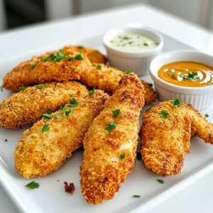 - 1 lb chicken tenders - 1 cup buttermilk - 1 cup all-purpose flour - 1 cup panko breadcrumbs - 1 teaspoon garlic powder - 1 teaspoon onion powder - 1 teaspoon paprika - ½ teaspoon cayenne pepper (adjust for spice preference) - Salt and pepper to taste - 2 tablespoons olive oil When measuring ingredients, use dry measuring cups for flour and breadcrumbs. For liquids like buttermilk, use a liquid measuring cup. This helps get accurate amounts. For spices, use measuring spoons for precision. Always level off the measuring cup or spoon to avoid extra ingredients. Choose fresh chicken tenders that look pink and firm. Check the sell-by date for freshness. When buying spices, opt for whole spices when possible. They stay fresh longer. Store spices in a cool, dry place away from sunlight. Use fresh buttermilk for the best flavor and texture. Start by marinating the chicken tenders. Place the chicken in a bowl and cover it with buttermilk. This helps keep the chicken juicy and tender. Let it sit for at least 30 minutes, or up to 2 hours in the fridge. The longer you marinate, the better the flavor. Next, prepare the coating. In a shallow dish, mix together the flour, panko breadcrumbs, garlic powder, onion powder, paprika, cayenne pepper, salt, and pepper. This blend gives your tenders a tasty crunch. Make sure the mix is well combined for even flavor. Now it’s time to air fry. Preheat your air fryer to 400°F (200°C) for about 5 minutes. While it heats, take each chicken tender out of the buttermilk, letting the extra drip off. Dredge each piece in the flour mix, pressing it on well. This helps form a crispy layer. Once coated, lightly spray or drizzle olive oil over the chicken. Place the tenders in a single layer in the air fryer basket. You might need to cook in batches. Air fry for 10-12 minutes. Flip them halfway through for even cooking. Check that the chicken reaches 165°F (75°C) inside. If not, cook for a few more minutes. Enjoy your crispy chicken tenders! To get the best crunch, ensure you coat the chicken well. Use both flour and panko breadcrumbs. The panko gives a nice light texture. Don't skip the olive oil! A light spray or drizzle helps the coating crisp up. - Make sure your air fryer is preheated to 400°F (200°C) before cooking. - Space out the chicken tenders in the basket. This helps them cook evenly. Avoid these common errors to ensure perfect chicken tenders: - Marinating too briefly: Marinate for at least 30 minutes for the best flavor. - Overcrowding the air fryer: This leads to soggy chicken. Cook in batches if needed. - Skipping the oil: Without oil, the coating won’t crisp properly. Seasonings play a big role in flavor. Use garlic powder, onion powder, and paprika for a tasty kick. If you like heat, add cayenne pepper. You can also try different spices based on your taste. - Consider adding herbs like thyme or rosemary for a fresh touch. - Experiment with unique seasonings like lemon zest or smoked paprika for added flavor. These tips will help you master crispy chicken tenders and impress everyone at your dinner table! {{image_2}} To make spicy air fryer chicken tenders, add more cayenne pepper. You can use one to two teaspoons, based on your taste. You can also mix in some hot sauce to the buttermilk. This gives the chicken a nice kick. Serve these spicy tenders with ranch dressing. The cool ranch will balance the heat. You can easily make gluten-free chicken tenders. Swap the all-purpose flour for almond flour. Use gluten-free panko breadcrumbs instead of regular ones. Make sure to check the labels to avoid hidden gluten. The taste will still be great, and the texture remains crispy. This option is perfect for those with gluten sensitivities. Don't be afraid to get creative with coatings. Try crushed cornflakes or potato chips for a different crunch. You can also use crushed nuts like almonds or pecans. Mix in some herbs or spices to add flavor. For a lower-carb option, use coconut flour or crushed pork rinds. Each option gives a unique twist to your chicken tenders. After enjoying your crispy chicken tenders, store any leftovers in an airtight container. This keeps them fresh and tasty. Place the container in the fridge. They will last for up to three days. When you want to eat them again, take them out of the fridge. To reheat your chicken tenders, use the air fryer for the best results. Preheat the air fryer to 350°F (175°C). Place the tenders in a single layer. Heat them for about 5-7 minutes. This helps them regain their crispiness. You can also use an oven. Set it to 375°F (190°C) and bake for 10-12 minutes. If you have more chicken tenders than you can eat, freezing is a great option. Let the cooked tenders cool completely. Then, place them in a freezer-safe bag or container. Squeeze out as much air as possible. They can stay frozen for up to three months. When you are ready to eat, thaw them in the fridge overnight. Then, reheat them in the air fryer for the best taste. You can marinate chicken tenders for at least 30 minutes. For best results, I suggest marinating for up to 2 hours. This helps the chicken soak in the buttermilk, making it juicy and tender. Marinating too long may make the texture mushy. Yes, you can cook frozen chicken tenders in an air fryer. Just add a few extra minutes to the cooking time. Preheat the air fryer and cook at 400°F for about 12-15 minutes. Check the internal temperature; it should reach 165°F. This method gives you crispy tenders without thawing them first. There are many great dipping sauces for chicken tenders. Some popular choices include honey mustard, ranch, and barbecue sauce. You can also try spicy buffalo sauce or a creamy garlic dip. Each sauce adds its own flavor and fun to the meal. Experiment with different dips to find your favorite! You now know how to make tasty air fryer chicken tenders. You learned about the best ingredients, including measurement tips and freshness advice. I shared steps for marinating, coating, and cooking. The tips covered crispiness and how to avoid mistakes. There are fun variations like spicy and gluten-free options. I also explained how to store and reheat leftovers. With this knowledge, you can create great meals at home. Enjoy your cooking!