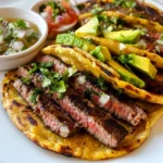 For carne asada gorditas, you need a few key items. Hereâs what you should gather: - 1 lb flank steak - 2 tablespoons olive oil - 2 cloves garlic, minced - Juice of 1 lime - Chopped cilantro - Diced onion - Salsa of your choice - Avocado slices The spices bring out the meat's flavor. Use these to create a tasty marinade: - 1 teaspoon cumin - 1 teaspoon chili powder - 1 teaspoon salt - œ teaspoon black pepper These spices mix well with olive oil, garlic, and lime juice. They create a rich flavor that makes the steak shine. For the gordita dough, you need simple ingredients. Hereâs what to prepare: - 2 cups masa harina - œ teaspoon baking powder - œ teaspoon salt - 1 ÂŒ cups warm water These items combine to make soft, thick discs. The masa harina gives the gorditas their unique texture. {{ingredient_image_1}} To marinate the steak, mix olive oil, minced garlic, cumin, chili powder, salt, black pepper, and lime juice in a bowl. This mix adds great flavor. Place the flank steak in the bowl and coat it well. Cover the bowl and let it sit for at least 30 minutes. You can also refrigerate it for up to 4 hours. The longer it sits, the better the flavor. For the gordita dough, take another bowl. Combine masa harina, baking powder, and salt. Gradually add warm water while mixing. You want a soft and pliable dough. Once mixed, divide the dough into golf ball-sized portions. Flatten each into thick discs about œ inch thick. This gives the gorditas a nice shape. Grab a griddle or a cast-iron skillet and heat it over medium-high heat. Cook each gordita for 3-4 minutes on each side. Look for a slight char and a cooked-through texture. Set the gorditas aside and keep them warm. Next, heat your grill or skillet on high for the steak. Grill each flank steak side for about 4-5 minutes for medium-rare. After cooking, let the steak rest for 5 minutes. Then, slice it thinly against the grain. Take each gordita and make a small slit, creating a pocket. Stuff each one with slices of carne asada. Top them with chopped cilantro, diced onion, and your favorite salsa. Add avocado slices for creaminess. Serve the gorditas warm, and enjoy them with an extra squeeze of lime for a zesty kick. To make the best marinade, use fresh ingredients. Combine olive oil, minced garlic, cumin, chili powder, salt, black pepper, and lime juice in a bowl. The lime juice adds a bright flavor that balances the spices. Let the flank steak soak in this mix for at least 30 minutes. For deeper flavor, marinate it for 4 hours in the fridge. This will make your steak juicy and packed with taste. Cooking gorditas is all about the right heat. Preheat your griddle or skillet to medium-high. Cook each gordita for 3-4 minutes on each side. Look for a nice char and puffed texture. If they puff up, thatâs perfect! This means your dough is cooking well. Keep them warm in a clean towel after cooking. This keeps them soft and ready for filling. Serve your carne asada gorditas warm. They shine with fresh toppings. Add chopped cilantro, diced onion, and your favorite salsa. Avocado slices bring creaminess that everyone loves. If you like extra zest, squeeze fresh lime juice on top. You can also pair the gorditas with rice or beans for a complete meal. Enjoy sharing them with friends or family for a fun dining experience! Pro Tips Marinate for Flavor: Allow the flank steak to marinate for at least 30 minutes, but for the best flavor, aim for 2-4 hours. This enhances the meat's tenderness and infuses it with rich flavors. Warm Water for Dough: Using warm water in your gordita dough helps to activate the masa harina, making the dough easier to work with and resulting in softer gorditas. Resting the Steak: After grilling, let the steak rest for 5 minutes before slicing. This allows the juices to redistribute, keeping the meat juicy and flavorful. Customize Your Toppings: Feel free to get creative with your toppings! Consider adding pickled jalapeños, cheese, or even a drizzle of crema for a different flavor profile. {{image_2}} You can switch up the meat in your carne asada gorditas. Try chicken, pork, or even shrimp. Each option gives a new taste. For chicken, use thighs for juiciness. Marinate with the same spices to keep it simple. For pork, a tender cut like loin works well. Shrimp cooks fast. Just grill until pink and tender. Each meat brings unique flavors that can excite your meal. Not a meat fan? No problem! You can easily make vegetarian gorditas. Use grilled vegetables like bell peppers and zucchini. Season them with the same spices for great taste. Another option is to use black beans or lentils. They add protein and a hearty feel. Top with fresh veggies to keep it bright and fresh. You wonât miss the meat with these tasty choices. Toppings can elevate your gorditas. Classic choices include chopped cilantro and diced onions. They add crunch and freshness. For a spicy kick, try a zesty salsa. You can also mix in cheese for creaminess. Avocado slices add a rich texture. Donât forget lime juice! A squeeze adds a burst of brightness. Feel free to experiment with toppings. Each choice can change the whole dish! To store leftover gorditas, let them cool to room temperature. Place them in an airtight container. This helps keep them soft. You can store them in the fridge for up to 3 days. If you want to keep them longer, consider freezing. For the best flavor, reheat gorditas on a skillet. Heat the skillet over medium heat. Cook each side for about 2 minutes until warm. You can also use a microwave. Just wrap them in a damp paper towel. Heat for 30 seconds at a time until warm. To freeze gorditas, wrap them tightly in plastic wrap. Then, place them in a freezer bag. They can last up to 3 months in the freezer. When ready to use, thaw them overnight in the fridge. Reheat them on a skillet for the best taste. Gorditas come from Mexico. They are often made from masa harina. This is a special corn flour. The name "gordita" means "little thick one." These tasty treats are popular in many regions. They can be filled with meats, cheese, or veggies. Street vendors commonly sell them. Each region has its own twist on gorditas. Yes, you can prepare things in advance. You might marinate the steak a few hours earlier. This helps the meat soak up the flavors. You can also make the gordita dough ahead. Shape them into discs and store them in the fridge. Just cook them right before serving for the best taste. Some great sides go well with carne asada gorditas. You can serve them with: - Mexican rice - Refried beans - Grilled vegetables - Fresh salad - Corn on the cob These sides add color and flavor to your meal. They also make your plate look more inviting. To make gluten-free gordita dough, use masa harina. This corn flour is naturally gluten-free. You can also add a bit of gluten-free flour blend for texture. Just mix it with the masa harina. Follow the same steps to make the dough. Enjoy the same great taste without gluten! In this guide, we explored making Carne Asada Gorditas. We covered the key ingredients, marinade, and dough. You learned step-by-step instructions for marinating the steak and cooking the gorditas. I shared tips for flavor and serving ideas. We looked at variations for meats and toppings. Finally, I provided storage tips for any leftovers. Enjoy crafting these delicious gorditas and impress your friends and family with your skills. Happy cooking!