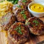 - 500g ground beef - 250g ground pork - 1 small onion, finely chopped - 2 cloves garlic, minced - 1 large egg - 100g breadcrumbs - 1 tablespoon Dijon mustard - 2 tablespoons fresh parsley, chopped - 1 teaspoon smoked paprika - 1 teaspoon salt - ½ teaspoon black pepper - 2 tablespoons vegetable oil (for frying) Each ingredient plays a key role. The ground beef and pork give the patties their rich flavor and juicy texture. The onion and garlic add savory notes, making each bite tasty. The egg acts as a binder, helping the patties hold their shape. Breadcrumbs absorb moisture and keep the patties light. Dijon mustard gives a slight tang, while smoked paprika adds depth. Fresh parsley not only enhances flavor but also adds color. Salt and black pepper are essential for balance. You can swap ground beef or pork for ground turkey or chicken for a leaner option. If you're avoiding eggs, try using ground flaxseed mixed with water as a binder. For gluten-free patties, use gluten-free breadcrumbs instead. Fresh herbs like thyme or basil can replace parsley for a different flavor. If you're cutting back on salt, reduce it to taste. {{ingredient_image_1}} Start with a large mixing bowl. Combine 500g ground beef and 250g ground pork. This mix gives great flavor and texture. Next, add 1 small onion, finely chopped, and 2 cloves garlic, minced. The onion adds sweetness, while the garlic gives depth. Donât forget to toss in 2 tablespoons fresh parsley, chopped. Mix everything well. Now, crack 1 large egg into the bowl. This acts as a binder for your patties. Next, add 100g breadcrumbs for structure. Then, stir in 1 tablespoon Dijon mustard, 1 teaspoon smoked paprika, 1 teaspoon salt, and ½ teaspoon black pepper. This blend enhances the taste. Use your hands to mix until itâs sticky but holds together. After mixing, itâs time to shape the patties. Take a portion of the mixture in your hand. Aim for about 100g for each patty. Roll it into a ball, then flatten it gently. Aim for about 1-inch thick. This thickness helps them cook evenly. You can make 6-8 patties in total, depending on the size you prefer. Ensure they are uniform for even cooking. Place them on a plate while you prepare to fry. Heat 2 tablespoons vegetable oil in a large frying pan over medium heat. The oil should shimmer but not smoke. Carefully place the patties in the pan. Donât overcrowd; give them space to cook. Fry for about 4-5 minutes on each side. Look for a golden-brown crust. Once cooked, transfer the patties to a paper towel-lined plate. This helps absorb excess oil. Enjoy your frikadellen with sides like sauerkraut or mustard. They also taste great on crusty bread! To get the best flavor in your Frikadellen, use fresh ingredients. Fresh parsley and garlic add a nice touch. The right mix of beef and pork gives you a juicy patty. Aim for a 2:1 ratio of beef to pork. This balance keeps the patties moist. Adding Dijon mustard brings a slight tang that elevates flavor. Smoked paprika adds depth and warmth, making each bite delightful. One common mistake is overmixing the meat mixture. Mixing too much makes patties tough. You want a sticky texture, not a dense one. Another mistake is not letting the patties rest. Let them sit for about 10 minutes before cooking. This helps them hold their shape better in the pan. Lastly, avoid cooking at too high a heat. This can lead to burnt outsides and raw insides. Heat the vegetable oil over medium heat. This ensures even cooking. To test if the oil is hot enough, drop a small piece of the mixture in. If it sizzles, youâre ready to go! Fry the patties for about 4-5 minutes on each side. You want them golden brown and cooked through. Use a meat thermometer to check the inside. It should reach 75°C (165°F) for safe eating. Pro Tips Use Fresh Ingredients: Fresh herbs and spices enhance the flavor of your Frikadellen, making them more aromatic and delicious. Donât Overmix: Mixing the meat too much can make the patties tough. Mix just until combined for tender results. Test the Heat: Before frying all the patties, test one in the pan to ensure the oil is at the right temperature for a perfect sear. Let Them Rest: Allow the patties to rest for a few minutes after cooking. This helps keep them juicy as they finish cooking internally. {{image_2}} In Germany, Frikadellen vary by region. In Berlin, they often mix in curry powder. This gives them a unique taste. In Bavaria, people like to add cheese. You may also find some regions using different meats. Some use lamb or turkey as alternatives. Each area has its spin, making Frikadellen a fun dish to explore. If you want to try something different, use alternative proteins. Ground chicken or turkey makes a lighter patty. For a plant-based option, use lentils or chickpeas. Mash them well and mix with the other ingredients. You can also use tofu for a soft texture. These swaps make Frikadellen friendly for everyone, even those who donât eat meat. The beauty of Frikadellen lies in their versatility. You can add herbs like thyme or oregano for extra flavor. A pinch of chili flakes gives a nice kick. Try mixing in grated carrots or zucchini for added moisture and nutrition. Experiment with these ingredients to make your own version of Frikadellen. The options are endless, and the flavors are sure to impress. To keep your Frikadellen fresh, let them cool to room temperature. Place them in an airtight container. Make sure to separate layers with parchment paper to avoid sticking. Store them in the fridge for up to three days. This way, they stay tasty and safe to eat. When you are ready to enjoy leftovers, reheat them in a frying pan. Use medium heat and add a bit of oil. This will help them regain their crispiness. You can also use an oven. Preheat it to 180°C (350°F) and heat for about 10-15 minutes. Check that they are hot all the way through. To freeze Frikadellen, first, let them cool completely. Place them in a single layer on a baking sheet. Freeze them for about an hour. Once frozen, transfer them to a freezer bag or container. They can last for up to three months in the freezer. When ready to eat, thaw them overnight in the fridge before reheating. This method keeps them delicious and ready for quick meals. Frikadellen pair well with many sides. You can serve them with: - Sauerkraut - Mustard - Crusty bread - Potato salad - Green salad These options balance the rich, savory flavors of the patties. You can also add some pickles for a tangy touch. Yes, you can make Frikadellen ahead of time. Prepare the patties and store them in the fridge for up to two days. I recommend cooking them just before serving. If you want to freeze them, wrap each patty tightly in plastic wrap. They last in the freezer for about three months. Thaw them overnight in the fridge, then fry as usual. Frikadellen and meatballs are similar but not the same. Here are the key differences: - Frikadellen are flat and round, while meatballs are usually round. - Frikadellen often use a mix of beef and pork, while meatballs may use various meats. - Frikadellen are typically seasoned with mustard and smoked paprika, giving them a unique flavor. Both are delicious, but Frikadellen stand out with their crispy edges and savory taste. In this post, we explored German Frikadellen, including key ingredients and their roles. I shared step-by-step instructions along with helpful tips for perfecting your patties. We discussed flavor variations and how to store leftovers safely. Making Frikadellen can be fun and rewarding. With these insights, you can impress yourself and others at mealtime. Enjoy experimenting with flavors! Try different recipes and make them your own. Happy cooking!