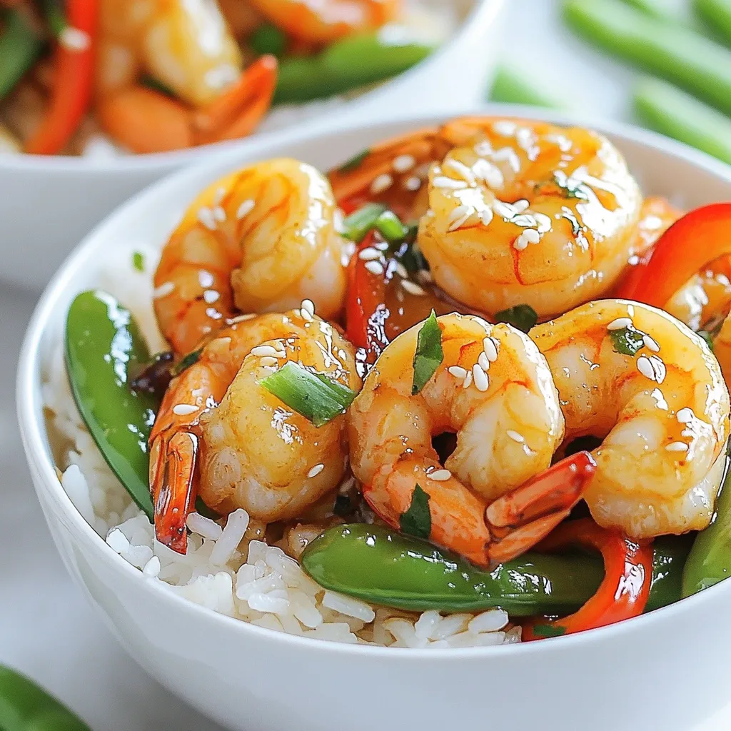 - 1 pound large shrimp, peeled and deveined - ÂŒ cup honey - 3 tablespoons soy sauce (or tamari for gluten-free) - 4 cloves garlic, minced - 1 tablespoon fresh ginger, grated - 2 tablespoons olive oil - 1 cup jasmine rice (or quinoa) - 1 cup snap peas, trimmed - 1 red bell pepper, sliced - 2 green onions, sliced (for garnish) - Sesame seeds (for garnish) - Salt and pepper to taste I love using large shrimp for this dish. They soak up the sauce well. The honey adds a sweet touch, while soy sauce gives it depth. Garlic and ginger bring a fresh, aromatic flavor. Olive oil helps cook the shrimp evenly. Jasmine rice or quinoa makes a great base for the bowl. Snap peas and red bell peppers add color and crunch. Finally, green onions and sesame seeds make perfect garnishes. Gluten-Free Options If you need a gluten-free meal, use tamari instead of soy sauce. It tastes just as good! Alternative Sweeteners You can swap honey for maple syrup or agave nectar. They work well and keep the dish sweet. Vegetable Variations Feel free to mix in other veggies like broccoli, carrots, or bell peppers. Just slice them thinly to cook fast. This way, you can customize your bowl to fit your tastes. {{ingredient_image_1}} - In a small bowl, whisk together: - ÂŒ cup honey - 3 tablespoons soy sauce - 4 cloves garlic, minced - 1 tablespoon fresh ginger, grated - Set the sauce aside for later use. This sauce makes the shrimp so tasty. - In a medium pot, bring 1 Ÿ cups of water to a boil. - Add 1 cup of jasmine rice. - Reduce the heat to low and cover the pot. - Let it simmer for about 15 minutes until the water is absorbed. - Fluff the rice with a fork and set it aside. Fluffy rice is the best! - Heat 2 tablespoons of olive oil in a large skillet over medium-high heat. - Add 1 pound of shrimp, seasoned with salt and pepper. - Cook the shrimp for 2-3 minutes until they turn pink and opaque. - Pour the honey garlic sauce over the shrimp. - Cook for an additional 2-3 minutes. This helps the sauce thicken. - In the same skillet, add 1 cup of snap peas and 1 sliced red bell pepper. - SautĂ© the vegetables for 2-3 minutes until they are tender-crisp. - Combine the shrimp and veggies well to mix flavors. - Divide the cooked rice among four bowls. - Top with the honey garlic shrimp and sautĂ©ed vegetables. - Garnish with sliced green onions and a sprinkle of sesame seeds. - For a nice look, layer the rice first, then the shrimp, and veggies. Avoiding Overcooking To keep shrimp tender, cook them for just 2-3 minutes. They change color from gray to pink when done. If you overcook them, they become rubbery and tough. Use medium-high heat to ensure a quick cook. Achieving Optimal Texture For the best texture, make sure the shrimp are dry before cooking. Pat them with a paper towel. This helps them sear better. Season them lightly with salt and pepper before adding them to the skillet. Alternative Cooking Methods (Rice Cooker, Instant Pot) If you want an easier way, use a rice cooker or Instant Pot. For a rice cooker, follow the water-to-rice ratio on the machine. In an Instant Pot, use one cup of rice to 1.25 cups of water. Cook on high for 4 minutes, then let it natural release for 10 minutes. Fluffing Tips for Perfect Rice After cooking, let the rice sit for a few minutes. Then, use a fork to gently fluff it. This helps separate the grains and makes the rice light and airy. Avoid stirring too much; you don't want mushy rice. Best Accompaniments Serve your honey garlic shrimp with jasmine rice or quinoa. Add snap peas and red bell pepper for color and crunch. Fresh herbs like cilantro or basil can brighten the dish. Suggested Beverage Pairings Pair this meal with a light drink. Sparkling water with lime is refreshing. If you prefer wine, a chilled white wine like Sauvignon Blanc works well. It balances the sweet and savory flavors in the dish. Pro Tips Perfectly Cooked Shrimp: Be careful not to overcook the shrimp; they only need 2-3 minutes per side until they turn pink and opaque. Use Fresh Ingredients: For the best flavor, use fresh garlic and ginger instead of powdered versions. Customize Your Veggies: Feel free to substitute or add other vegetables like broccoli, carrots, or bell peppers based on your preference. Make it Ahead: This dish can be prepped in advance; the shrimp and sauce can be made ahead and reheated when you're ready to serve. {{image_2}} You can swap shrimp for other proteins. Chicken works well. Use boneless chicken breast for a hearty bite. Cook it until golden, then add the honey garlic sauce. Tofu is another great option. Use firm tofu for the best texture. Press it to remove excess water. Then cube and sautĂ© it just like you would the shrimp. Seafood lovers can also explore. Try scallops or even salmon. These options bring unique flavors and textures. Just adjust cooking times to avoid overcooking. Want more heat? Add chili flakes or a splash of Sriracha. This small change kicks up the flavor. You can start with a little and add more based on your taste. Donât be afraid to experiment! To enhance the flavor, try adding fresh herbs. Cilantro or basil can give a nice twist. A squeeze of lime juice brightens the dish too. These touches make your meal even more vibrant. Switch up the grains for a new twist. Quinoa is a great substitute for jasmine rice. It adds extra protein and has a nice nutty taste. You can also try brown rice or farro for variety. For vegetables, get creative! Use broccoli, carrots, or zucchini. You can mix whatever you like or have on hand. Each vegetable brings its own unique flavor and crunch. This way, each bowl feels fresh and exciting. To keep your honey garlic shrimp bowls fresh, use airtight containers. Glass or plastic containers work well. Ensure the bowl is sealed tightly to prevent air from getting in. Place the container in the refrigerator. Consume leftovers within three days for the best taste and safety. When you reheat shrimp, you want to keep them tender. The best method is to use a skillet. Heat the skillet over low heat. Add a splash of water or broth to keep the shrimp moist. Stir gently until heated through. If using a microwave, place shrimp in a microwave-safe dish. Cover it with a damp paper towel. Heat in short bursts, checking often to avoid overcooking. You can freeze the shrimp bowls for later use. Make sure they are cool before freezing. Place portions in freezer-safe bags or containers. Remove as much air as possible to prevent freezer burn. To thaw, place the container in the fridge overnight. If you're in a hurry, you can use a microwave on the defrost setting. Yes, you can use frozen shrimp. Just make sure to thaw them first. Place the shrimp in a bowl of cold water for about 10-15 minutes. This helps them thaw quickly and evenly. After thawing, pat them dry with paper towels. This step ensures they cook nicely without excess moisture. To make this dish gluten-free, swap soy sauce with tamari. Tamari is a great option that tastes similar. Always check the label to ensure it is gluten-free. You can also use coconut aminos as an alternative. This option adds a sweet flavor and works well in the sauce. You can serve many sides with these shrimp bowls. Here are some great ideas: - Steamed broccoli - Roasted asparagus - A fresh green salad - Grilled zucchini These sides add color and nutrients to your meal, making it even more satisfying. To adjust sweetness, try adding more or less honey. If the sauce is too sweet, use less honey next time. You can also try other sweeteners like maple syrup or agave nectar. Start with a small amount and taste as you go. This helps you find the perfect balance for your taste buds. You learned how to make Honey Garlic Shrimp Bowls, including key ingredients and cooking steps. I shared tips on perfecting shrimp and rice for the best texture. We explored variations to suit your taste and dietary needs. Remember, you can customize ingredients and storage options to fit your schedule. Whether you enjoy it fresh or as leftovers, this dish offers great flavor. Dive in and make your own bowls, and enjoy the delicious results. Let your creativity shine as you experiment!