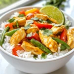 - 1 cup jasmine rice - 1 can (13.5 oz) coconut milk - 2 chicken breasts, diced - 1 tablespoon olive oil - 1 tablespoon fresh ginger, minced - 2 cloves garlic, minced - 1 small red bell pepper, sliced - 1 cup snap peas, trimmed - 2 tablespoons soy sauce - 1 tablespoon lime juice - 1 teaspoon curry powder - Salt and pepper to taste - Fresh cilantro, for garnish - Lime wedges, for serving To make a Minute Coconut Chicken Rice Bowl, gather your ingredients. This dish is quick and full of flavor. I love using jasmine rice because it cooks fluffy and has a nice aroma. The coconut milk adds a sweet creaminess that makes this dish special. You’ll need fresh chicken breasts. Dice them into small pieces for even cooking. Olive oil keeps the chicken moist and helps it brown nicely. Ginger and garlic give a warm, aromatic flavor. For color and crunch, add a red bell pepper and snap peas. They make the dish pop and add nutrition too. Don’t forget soy sauce and lime juice! They bring out the flavor of all the ingredients. A bit of curry powder adds warmth without being too spicy. Finally, sprinkle fresh cilantro on top for a burst of freshness. Serve with lime wedges on the side. The lime juice brightens every bite. Enjoy your cooking! {{ingredient_image_1}} To start, grab a medium saucepan. Add 1 cup of jasmine rice and 1 can of coconut milk. Bring it to a boil over medium heat. Once boiling, lower the heat to low. Cover the pot and let it simmer for 15 minutes. The rice will absorb the milk and become tender. After 15 minutes, remove it from heat and let it sit covered for 5 more minutes. This step ensures fluffy rice. While the rice cooks, heat 1 tablespoon of olive oil in a large skillet on medium-high heat. Add 2 diced chicken breasts to the pan. Season with salt and pepper. Cook the chicken for 5-7 minutes. You want it to turn golden brown and be cooked all the way through. Once the chicken is ready, stir in 1 tablespoon of minced fresh ginger and 2 minced garlic cloves. Cook this mixture for 1 minute until you smell the great aroma. Next, add 1 sliced small red bell pepper and 1 cup of trimmed snap peas to the skillet. Stir-fry everything together for 3-4 minutes. The veggies should be bright and tender-crisp. Now it’s time to add flavor! Drizzle 2 tablespoons of soy sauce and 1 tablespoon of lime juice over the chicken and vegetables. Sprinkle in 1 teaspoon of curry powder. Toss everything together for another 1-2 minutes to combine the flavors evenly. Fluff the coconut rice gently with a fork. Spoon the rice into serving bowls. Top each bowl with the chicken and vegetable mix. This step makes your meal look colorful and inviting. Finish off by sprinkling fresh cilantro on top. Add a lime wedge on the side for extra brightness. This last touch adds great flavor when you squeeze it on your bowl. Enjoy your Minute Coconut Chicken Rice Bowl! For this dish, I love using jasmine rice. Its soft texture and sweet aroma make it perfect. You can substitute it with basmati rice if you prefer. Just remember, basmati may cook a bit faster. Rinse your rice before cooking to remove excess starch. This step helps keep the grains from sticking together. Dicing the chicken into uniform pieces helps them cook evenly. I recommend using fresh chicken breasts for the best flavor. Season them well with salt and pepper before cooking. This simple step makes a big difference in taste. Cook the chicken until golden brown, which usually takes about 5-7 minutes. This way, you get a nice crust that adds texture. Adding ginger and garlic brings bright notes to the dish. Sauté them for just a minute before adding vegetables. This helps release their full flavor. For an extra kick, consider adding a pinch of red pepper flakes. If you like a hint of sweetness, a teaspoon of honey can enhance the dish beautifully. Serve your coconut chicken rice bowl warm. Top it with fresh cilantro for a burst of color and flavor. Lime wedges on the side add a zesty touch. You can also serve this dish with a simple side salad. A mix of greens can balance the rich coconut flavors nicely. Pro Tips Use Fresh Ingredients: Fresh ginger and garlic can elevate the flavor profile of your dish, making it more aromatic and delicious. Adjust Spice Levels: If you prefer a spicier kick, consider adding a pinch of red pepper flakes or a dash of hot sauce when seasoning the chicken. Customize Your Veggies: Feel free to substitute or add any vegetables you like, such as broccoli or carrots, to make the dish even more colorful and nutritious. Perfect Coconut Rice: Letting the rice sit covered after cooking allows it to steam and enhances the texture, making it fluffy and perfect. {{image_2}} You can switch out chicken for other proteins. Shrimp works great in this bowl. Just cook it for 3-4 minutes until pink. Tofu is another choice. Use firm tofu, diced and sautéed until golden. It soaks up flavors well. Don’t have snap peas? Try broccoli or zucchini instead. Both add a nice crunch. You can also use carrots or green beans. These veggies cook fast and taste great. Feel free to mix and match based on what you have. Spices can change the whole dish. Want more heat? Add chili flakes or sriracha. For a sweeter taste, try adding pineapple chunks. You can also use different sauces like teriyaki instead of soy sauce. Each tweak brings a new flavor. You can store leftovers in an airtight container. Make sure to cool it first. Place the coconut chicken rice bowl in the fridge within two hours. It stays fresh for up to three days. When ready to eat, check for any off smells or changes in texture. If you want to freeze it, use freezer-safe bags or containers. Divide the bowl into single servings. Remove as much air as possible before sealing. This dish freezes well for up to three months. Remember to label the bags with the date. To reheat, use the microwave or stovetop. If using a microwave, cover the bowl to keep moisture in. Heat in short bursts, stirring in between. On the stovetop, add a splash of coconut milk or water to prevent drying out. Cook over medium heat until warmed through. Enjoy your meal fresh and tasty! You can easily make this dish vegetarian by swapping chicken for tofu. Use firm tofu and cube it. Sauté it in olive oil until golden brown. You can also add more vegetables like mushrooms or carrots for extra flavor. Yes, you can use brown rice instead of jasmine rice. Keep in mind that brown rice takes longer to cook. Adjust the cooking time to about 40-45 minutes. You may need to use more coconut milk or water to ensure the rice cooks well. To spice up this dish, add sliced jalapeños or red pepper flakes. You can also use a spicy curry powder or add a dash of hot sauce. Taste as you go to find the right amount for your taste buds. Store leftovers in an airtight container in the fridge. They can last up to three days. For longer storage, freeze the chicken and rice mix in a freezer-safe container. Reheat in the microwave or on the stove when you're ready to eat. This recipe combines jasmine rice, fresh chicken, and vibrant veggies for a tasty meal. We explored simple steps to cook each ingredient perfectly. Remember to customize flavors with spices and herbs. For storage, refrigerate leftovers or freeze them for later. Don't hesitate to try variations with different proteins or veggies. With these tips, you can easily enjoy a healthy, flavorful dish any time. Happy cooking!
