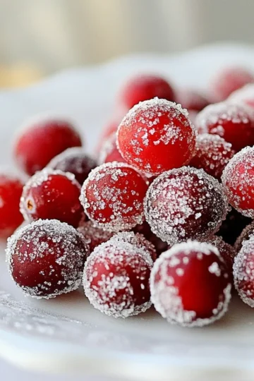 - 2 cups fresh cranberries - 1 cup granulated sugar (plus additional for coating) - 1 cup water - 1 teaspoon vanilla extract - Pinch of salt - Optional: Zest of 1 orange for added flavor To make sugared cranberries, gather your ingredients first. Start with fresh cranberries. They should be bright and firm. This ensures they taste great. Next, get granulated sugar. You will need it for the syrup and coating. Water is also essential for creating your syrup. Adding vanilla extract makes the flavor richer. A pinch of salt helps balance the sweetness. If you want a fruity twist, use orange zest. It gives a nice citrus note. These ingredients come together to create a delightful treat. They shine as a snack or a decoration for your holiday dishes. {{ingredient_image_1}} 1. Rinse and dry cranberries. Start by rinsing the fresh cranberries under cold water. Look for any stems or blemished ones and remove them. Set the clean cranberries aside on a kitchen towel to dry. 2. Prepare the syrup mixture. In a medium saucepan, mix 1 cup of water, 1 cup of granulated sugar, and 1 teaspoon of vanilla extract. Add a pinch of salt. For a twist, add the zest of 1 orange to brighten the flavor. 3. Simmer cranberries in syrup. Bring the mixture to a gentle boil over medium heat. Stir it occasionally until the sugar fully dissolves. Then, add the cranberries to the boiling syrup. Reduce the heat to low and let them simmer for 5-7 minutes. You'll know they are ready when they start to pop and look glazed. 1. Transfer cranberries to a wire rack. Use a slotted spoon to move the cranberries from the syrup to a wire rack set over a baking sheet. This catches any drips. Let them cool for 15-20 minutes until the syrup becomes tacky. 2. Coat in granulated sugar. While the cranberries are still sticky, roll them in granulated sugar. Make sure each cranberry is well-coated. Shake off any extra sugar to avoid clumps. 3. Allow to dry completely. Place the sugared cranberries back on the wire rack. Let them dry for about 30 minutes. Once dried, you can enjoy them as a snack or use them to add sparkle to your holiday dishes! To get the best cranberries, look for firm, shiny berries. They should be bright red and free from blemishes. If you find any soft or shriveled ones, toss them out. You want the freshest cranberries for the best taste. Store cranberries in the fridge. They can last up to two weeks if kept dry and cool. Temperature is key when simmering the cranberries. Keep the heat low after boiling. This helps the cranberries pop and release their juices. You will know they are ready when they start to burst and have a glossy finish. For an even sugar coating, roll the cranberries while they are still sticky. This helps the sugar stick well. Shake off any extra sugar to avoid clumps. You can also try coating them with powdered sugar for a different look. For a crunch, consider using crushed nuts or coconut flakes. Pro Tips Freshness is Key: Use only fresh, firm cranberries for the best flavor and texture. Avoid any that are soft or have blemishes. Customize the Sweetness: Adjust the amount of sugar based on your taste preference. You can also experiment with different sugars, like coconut sugar, for a unique flavor. Perfect Coating: Make sure the cranberries are still a bit sticky when rolling in sugar to achieve an even and beautiful coating. Storage Tips: Store sugared cranberries in an airtight container at room temperature for up to a week, or refrigerate for longer freshness. {{image_2}} You can make sugared cranberries even more fun by adding flavors. One great option is citrus. Zest from an orange or lemon brightens the taste. Just mix it into the syrup as you cook. This small step adds a fresh twist. You can also try spices. Cinnamon or nutmeg works well. Add a pinch to the syrup mixture for warmth. You may discover a new favorite flavor that surprises your guests. If you want to skip regular sugar, there are alternatives. Honey or maple syrup can add a nice touch. They give a different flavor and sweetness. Use them in the same way as sugar in the recipe. Natural sweeteners like stevia or agave are also options. They are lower in calories and can be healthy. Adjust the amount you use, as they can be sweeter than sugar. Sugared cranberries shine on their own, but pairing them with other ingredients is fun! Try mixing them with nuts. Pecans or almonds add crunch and richness. This combo can be a great snack or topping. You can also add chocolate. Dark or white chocolate drizzles create a sweet treat. The mix of tart cranberries and rich chocolate is hard to resist. Lastly, consider adding herbs. Fresh mint or rosemary adds a savory note. This twist can be exciting for your taste buds. Try it out for a unique holiday snack! To keep your sugared cranberries fresh, use airtight containers. Glass jars or plastic containers work well. Make sure they are clean and dry before use. Store them in a cool, dry place, away from sunlight. Sugared cranberries last about 1 week in the pantry. If you keep them in the fridge, they may last up to 2 weeks. Always check for any signs of spoilage before eating. Freezing sugared cranberries is easy. Start by placing them in a single layer on a baking sheet. Make sure they do not touch each other. Freeze them for about 1 hour until firm. Once frozen, transfer the cranberries into a freezer bag. Remove as much air as possible before sealing. Write the date on the bag so you remember when you froze them. When you want to use them, take out the desired amount. Let them thaw in the fridge overnight or at room temperature for a few hours. Use them in your favorite recipes or enjoy them as a snack! Sugared cranberries can last up to two weeks when stored properly. Keep them in an airtight container at room temperature. If you want them to last longer, consider refrigerating them. Just remember, they may lose some crunchiness after a few days. Yes, you can use frozen cranberries. However, they may not pop or glaze as fresh ones do. If using frozen cranberries, thaw them first. Drain any excess water before adding them to the syrup. Sugared cranberries contain some health benefits. They are rich in vitamins and antioxidants. However, they do have added sugar, which increases calorie content. Enjoy them in moderation to balance health and taste. Sugared cranberries are great with many dishes! Serve them on a cheese platter, with desserts, or in salads. They add a sweet, tart flavor and a lovely pop of color. To make a sugared cranberry garnish, coat fresh cranberries in sugar. First, prepare them as in the recipe. Once they are dry, simply place them on top of desserts or around dishes for a festive touch. In this post, we explored how to make sugared cranberries. We discussed key ingredients, preparation steps, and tips for success. You learned how to coat and store these sweet treats. Remember to choose fresh cranberries for the best flavor. Don’t hesitate to try variations like using citrus zest or alternative sweeteners. With this knowledge, you can create a delicious and eye-catching snack. Enjoy sharing your tasty creation with family and friends!