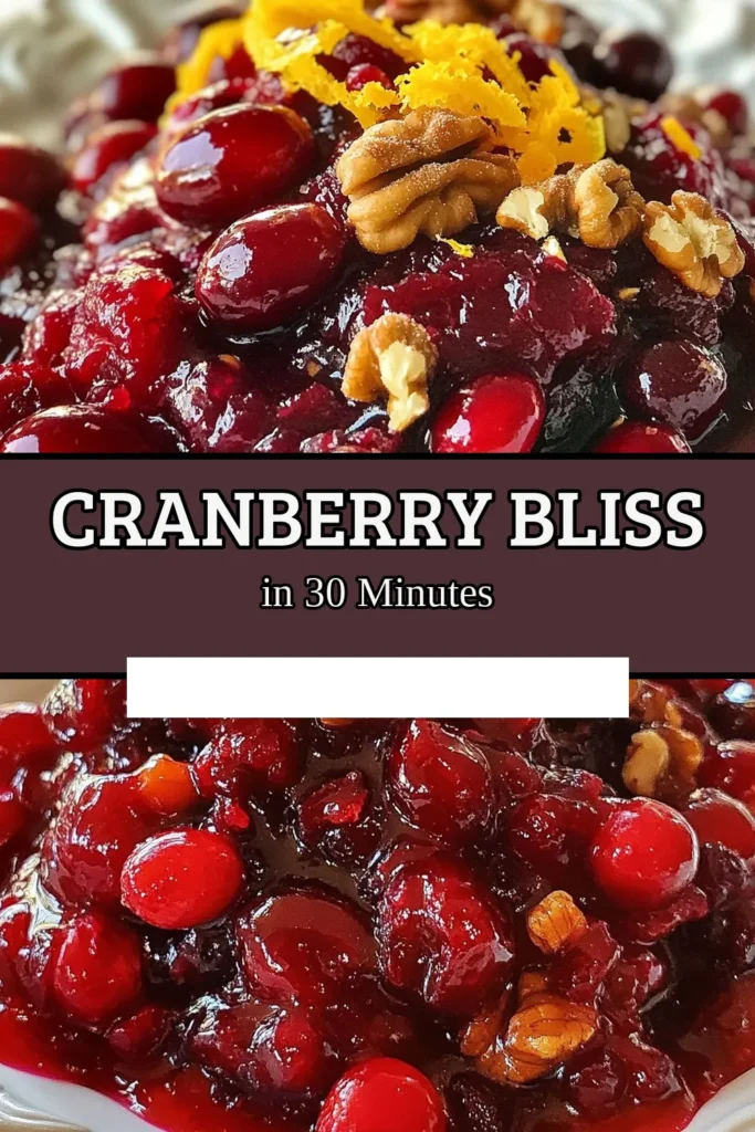 Discover the ultimate cranberry recipe with this Old-Fashioned Holiday Cranberry Sauce! Perfectly sweetened with sugar and brightened by fresh orange juice and zest, this cranberry dessert is a delightful addition to any festive table. Enjoy the textures from walnuts and dried cranberries in this fresh cranberry sauce. Want to impress your guests? Save this Cranberry Bliss Delight recipe for your holiday celebration! #CranberryRecipe #CranberryDessert #HolidayCranberrySauce #FreshCranberrySauce