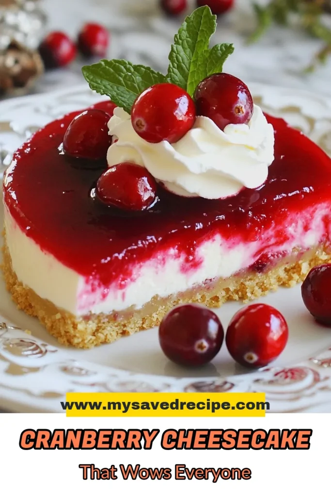 Indulge in the festive flavors of this Easy Cranberry Cheesecake, a must-try Cranberry Delight Cheesecake that will impress your holiday guests! This velvety cheesecake recipe features a delightful cream cheese cranberry dessert topped with a tangy cranberry sauce. Perfect for your next celebration, this easy cheesecake with cranberries is sure to become one of your favorite festive cheesecake ideas. Click to save this delicious recipe! #CranberryCheesecake #HolidayDesserts #CheesecakeRecipes #FestiveTreats