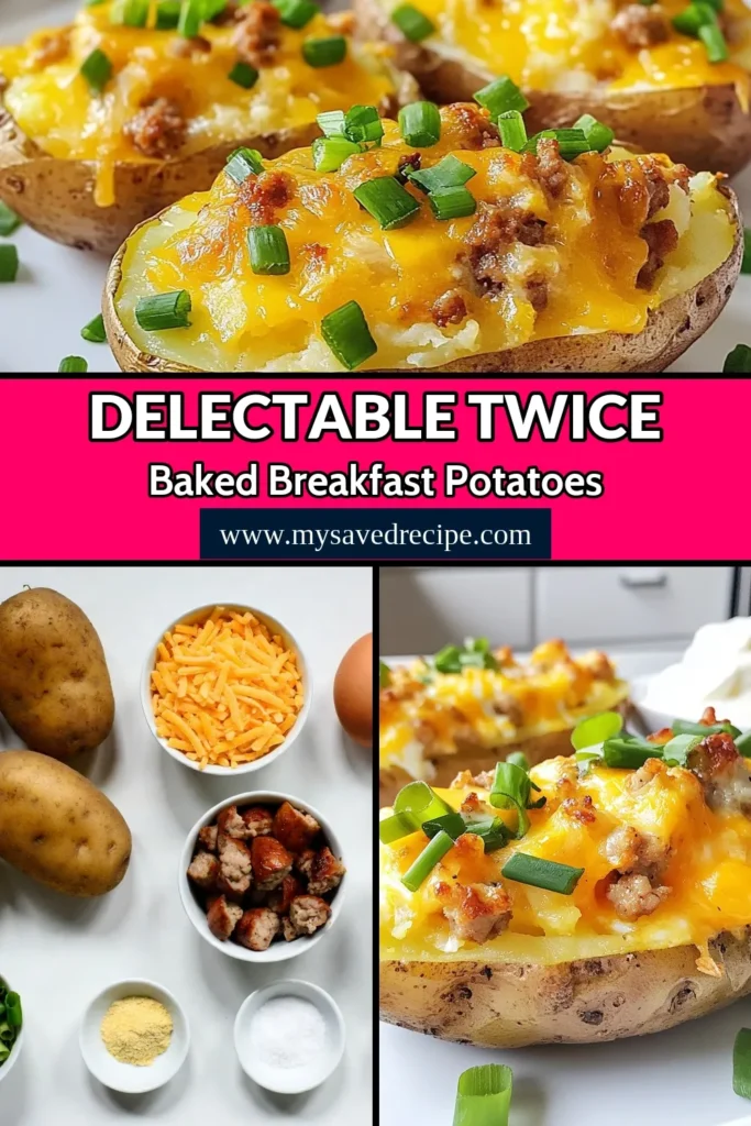 Discover the ultimate breakfast with these twice baked potatoes! This delicious breakfast potatoes recipe combines creamy, cheesy potato breakfast goodness with savory turkey sausage for a satisfying start to your day. Perfect for brunch or meal prep, these stuffed potato skins are sure to impress. Try this easy recipe and make your mornings special! Save and share! #BreakfastPotatoes #TwiceBakedPotatoes #CheesyPotatoBreakfast #StuffedPotatoSkins