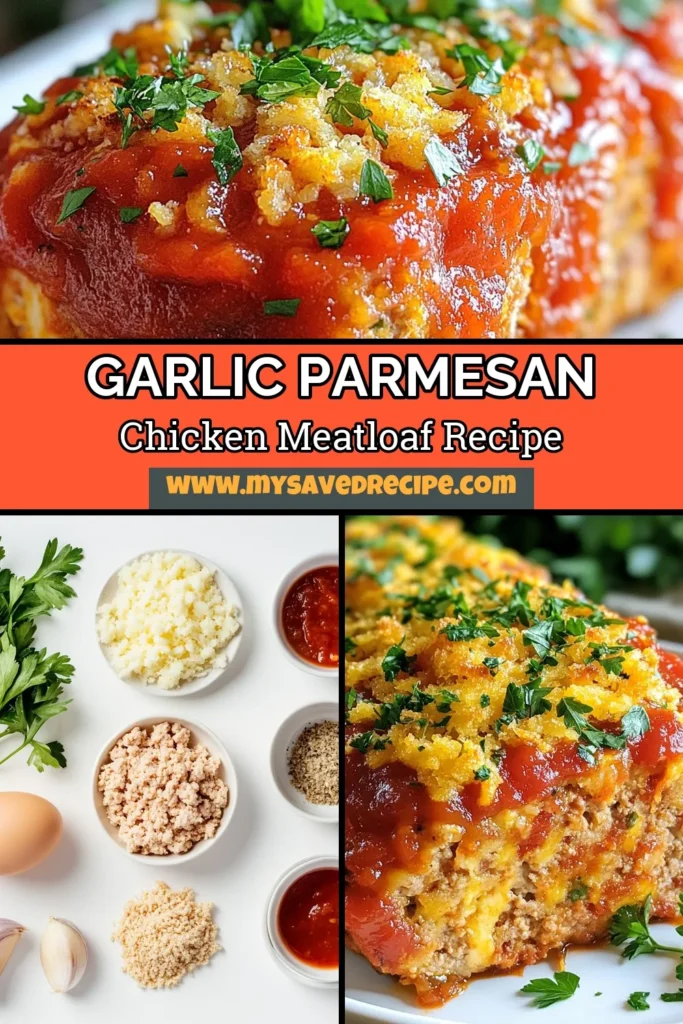 Discover the deliciousness of Garlic Parmesan Chicken Meatloaf, a healthy ground chicken recipe that's perfect for easy dinner ideas. This Italian meatloaf is packed with flavor and made from simple ingredients like garlic, Parmesan cheese, and marinara sauce. Whip it up in just an hour and impress your family! Save this healthy meatloaf recipe for your next cozy night in. #GarlicParmesanChickenMeatloaf #EasyDinnerIdeas #HealthyMeatloafRecipe #ItalianMeatloaf