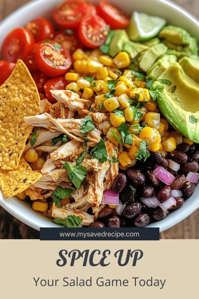 Discover the delicious Spicy Southwest Chicken Salad, a perfect blend of flavors in this healthy chicken salad recipe. Packed with protein and fresh ingredients, this easy Southwest salad features shredded chicken, black beans, corn, avocado, and a zesty dressing. Perfect for meal prep or a light lunch, it's sure to become a favorite. Don't miss out on this tasty Avocado Chicken Salad that everyone will love! Save this recipe now! #HealthyRecipes #ChickenSalad #SouthwestFlavors #MealPrepIdeas