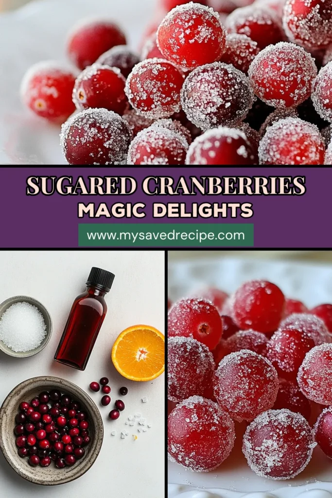 Create a festive touch with this easy sugared cranberries recipe! Learn how to make sugared cranberries that are perfect for snacking or as a stunning cranberry dessert decoration. These delightful treats are a must for your holiday gatherings. Deliciously simple and visually appealing, they are one of the best easy holiday treats you can make. Save this recipe and impress your guests today! #SugaredCranberries #HolidayTreats #CranberryDesserts #FestiveSnacks