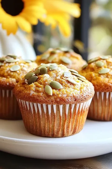 To make these bakery-style pumpkin spice muffins, gather the following ingredients: - 1 1/2 cups all-purpose flour - 1 cup canned pumpkin puree - 1/2 cup granulated sugar - 1/4 cup brown sugar, packed - 1/3 cup vegetable oil - 2 large eggs - 1/2 cup buttermilk - 1 teaspoon vanilla extract - 1 teaspoon baking powder - 1/2 teaspoon baking soda - 1 teaspoon ground cinnamon - 1/2 teaspoon ground nutmeg - 1/2 teaspoon ground ginger - 1/4 teaspoon ground cloves - 1/2 teaspoon salt - 1/2 cup chopped pecans or walnuts (optional) - 1/4 cup pumpkin seeds for topping (optional) Each ingredient plays a key role. The all-purpose flour gives structure, while the canned pumpkin adds moisture and flavor. Sugars create sweetness and help with browning. Vegetable oil keeps the muffins tender. Eggs bind everything together and add richness. Buttermilk makes the muffins fluffy. Vanilla extract enhances the taste. Baking powder and baking soda help the muffins rise. The spices bring that warm, cozy pumpkin spice flavor. Salt balances the sweetness. If you want extra crunch, add nuts or sprinkle pumpkin seeds on top. Enjoy gathering these ingredients; they will make your kitchen smell amazing! {{ingredient_image_1}} Start by preheating your oven to 350°F (175°C). This step is crucial for even baking. While the oven heats, line your muffin tin with paper liners or grease it with some cooking spray. This keeps your muffins from sticking. In a large bowl, add 1 1/2 cups of all-purpose flour. Then, add 1 teaspoon of baking powder, 1/2 teaspoon of baking soda, and 1/2 teaspoon of salt. Next, add 1 teaspoon of ground cinnamon, 1/2 teaspoon of ground nutmeg, 1/2 teaspoon of ground ginger, and 1/4 teaspoon of ground cloves. Whisk these dry ingredients well. This helps mix the spices evenly. In another bowl, mix 1 cup of canned pumpkin puree with 1/2 cup of granulated sugar and 1/4 cup of packed brown sugar. Add 1/3 cup of vegetable oil, 2 large eggs, 1/2 cup of buttermilk, and 1 teaspoon of vanilla extract. Whisk until this mixture is smooth and combined. Now, slowly pour the wet mix into the dry mix. Stir gently until just combined. It’s okay if the batter has some lumps. If you want extra crunch, fold in 1/2 cup of chopped pecans or walnuts at this stage. This adds flavor and texture. Grab your prepared muffin tin and evenly fill each cup with batter. Aim to fill each one about 2/3 full. If you like, sprinkle some pumpkin seeds on top for an extra touch. This makes the muffins look special. Place the muffin tin in your preheated oven. Bake for 18-20 minutes. To check if they are done, insert a toothpick into the center of a muffin. If it comes out clean, they are ready. Once baked, take the muffins out of the oven. Let them cool in the pan for about 5 minutes. Then, transfer them to a wire rack to cool completely. This helps them stay soft and fluffy. To get the best batter, mix dry and wet ingredients separately. This helps each part blend well. When you combine them, stir gently. Lumps are okay. Overmixing can make muffins tough. Pumpkin spice muffins thrive on flavor. Adjust spices to suit your taste. Add more cinnamon for warmth or more nutmeg for depth. You can even try adding a pinch of allspice or cardamom for a unique twist. For a moist muffin, use buttermilk. It adds richness. You can also add extra pumpkin puree. This keeps the muffins soft and tender. If you like crunch, fold in nuts. They add texture and flavor. You need a few key tools to make these muffins. A mixing bowl is vital for combining ingredients. Use a whisk for smooth mixes. A muffin tin with liners or cooking spray makes for easy baking. Don't forget an oven thermometer to ensure accurate baking temperatures. Pro Tips Use Fresh Spices: Freshly ground spices will enhance the flavor of your muffins, making them more aromatic and delicious. Don’t Overmix: To achieve a light and fluffy texture, mix the batter until just combined. A few lumps are perfectly fine! Check for Doneness: Insert a toothpick into the center of a muffin; it should come out clean. This ensures your muffins are baked perfectly. Cool Before Storing: Allow muffins to cool completely on a wire rack before storing to prevent them from becoming soggy. {{image_2}} You can add chocolate chips to your pumpkin muffins for a tasty treat. Use about 1 cup of semi-sweet chocolate chips. Mix them into the batter before you fill the muffin cups. The sweet chocolate pairs well with the warm spices. You’ll love the bursts of chocolate in every bite. This version is a hit with kids and adults alike! If you need gluten-free muffins, swap the all-purpose flour for a gluten-free blend. Look for a blend that includes xanthan gum. This will help with the texture. Follow the same steps as the original recipe. These muffins are just as fluffy and yummy. They still have all the great flavors of pumpkin spice! To make vegan muffins, replace the eggs and buttermilk. Use flax eggs, made from ground flaxseed and water. For buttermilk, mix plant-based milk with a bit of vinegar. Let it sit for a few minutes to curdle. You can use almond or soy milk. These muffins will be moist and full of flavor. Everyone will enjoy them, whether they are vegan or not! Store your pumpkin spice muffins in an airtight container. This keeps them fresh. You can place them at room temperature for up to three days. If you want to keep them longer, refrigerate them. They last about a week in the fridge. However, the fridge may dry them out a bit. To freeze muffins, let them cool completely first. Wrap each muffin in plastic wrap. Then, place them in a freezer bag. They will stay fresh for about three months in the freezer. When you want one, just take it out and let it thaw at room temperature. To reheat your muffins, use the microwave for about 15 to 20 seconds. This warms them up nicely. You can also use an oven. Preheat the oven to 350°F (175°C) and bake for about 5 to 10 minutes. This helps keep the muffins soft and tasty. Yes, you can use fresh pumpkin. Just cook and puree it. Fresh pumpkin adds a bright flavor. It may also change the muffin's texture. To reduce sweetness, cut back on both sugars. Try using only 1/2 cup of granulated sugar. You can also use a sugar substitute. Absolutely! Just reduce the baking time. Bake mini muffins for about 10 to 15 minutes. Keep an eye on them to avoid overbaking. You can make a quick substitute. Mix 1/2 cup of milk with 1/2 tablespoon of vinegar or lemon juice. Let it sit for 5 minutes before using. These muffins stay fresh for about 3 days at room temperature. For longer storage, place them in the fridge. They can last up to a week in the fridge. We covered all you need to make tasty pumpkin spice muffins. We started with key ingredients, then walked through easy steps. I shared tips for great flavor and texture. We explored fun variations, plus storage and reheating tips. Now, it’s your turn to bake and enjoy! Experiment with flavors and make these muffins your own. Happy baking!