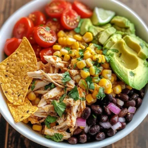 - 2 cups cooked chicken breast - 1 can black beans - 1 cup corn kernels - 1 red bell pepper - 1/2 cup red onion - 1 avocado - 1/2 cup cherry tomatoes - 1/4 cup fresh cilantro - 1 tablespoon olive oil - 2 tablespoons lime juice - 1 teaspoon cumin - 1 teaspoon smoked paprika - Salt and pepper to taste - 1 jalapeño - Tortilla chips for garnish The main ingredients give this salad its heart and soul. I love using cooked chicken breast because it adds protein and flavor. Black beans bring a creamy texture and extra fiber. Corn kernels add sweetness, and red bell pepper brightens the dish with color and crunch. Red onion offers a sharp taste, while avocado provides creaminess. Cherry tomatoes burst with juice, and cilantro rounds it all off with fresh notes. For the dressing, I use olive oil and lime juice for zest. Cumin and smoked paprika give it a warm, smoky flavor. A pinch of salt and pepper finishes the mix. You can spice it up with a jalapeño if you like heat. Tortilla chips make a fun garnish, adding crunch. This combination creates a fresh and flavorful meal you can enjoy any time! {{ingredient_image_1}} Start by shredding the cooked chicken breast. Use a fork for easy shredding. Next, rinse and drain the black beans. This removes excess salt and helps with flavor. Then, dice the red bell pepper and avocado into small pieces. Finally, halve the cherry tomatoes. This adds freshness and color to the dish. In a small bowl, whisk together the olive oil and lime juice. Add cumin and smoked paprika for a kick. Season with salt and pepper to taste. This dressing brings all the flavors together. Mix all the salad ingredients in a large bowl. Add your shredded chicken, black beans, corn, diced red bell pepper, red onion, avocado, cherry tomatoes, and cilantro. Pour the dressing over the salad and toss gently. Be careful not to mash the avocado. If you want more heat, add the sliced jalapeño and mix again. Let the salad sit for about 10 minutes. This allows the flavors to meld together nicely. Serve in bowls or on a platter, garnished with tortilla chips for a crunchy finish. Letting the salad sit for about 10 minutes is key. This time helps the flavors mix well. I often adjust the seasoning to fit my taste. A little more salt or lime juice can make a big difference. You can add more veggies or proteins to make it your own. Consider adding bell peppers or cucumbers for crunch. You can also swap in different beans or greens. Chickpeas or spinach are great choices. This salad pairs well with tortilla chips for added crunch. You might also enjoy it with avocado toast or grilled meats. Each option enhances the flavors and makes for a complete meal. Pro Tips Use Rotisserie Chicken: For a quicker prep time, consider using store-bought rotisserie chicken. It’s flavorful and saves you time on cooking and shredding. Add More Veggies: Feel free to add other vegetables like cucumbers or zucchini for extra crunch and nutrition. The more colorful, the better! Customize the Heat: Adjust the spiciness by adding more or fewer jalapeños, or try using a different pepper, such as serrano or poblano, for a unique flavor. Make It Ahead: This salad can be made a few hours in advance. Just wait to add the avocado and tortilla chips until serving to keep them fresh. {{image_2}} You can easily make this salad vegetarian. Just swap the chicken for grilled tofu or chickpeas. Tofu provides a nice texture and absorbs flavors well. Chickpeas add protein and a hearty bite. Both options keep the salad filling and delicious. If you love heat, this salad can get even spicier. Add more jalapeños or some hot sauce for a kick. The extra spice brightens the flavors and makes each bite exciting. Adjust the heat level to match your taste. For a different twist, try a Southwest bean salad. Replace the chicken with quinoa or add extra beans. This keeps the salad light while still being packed with protein. Quinoa brings a nutty flavor, and extra beans give a great texture. To keep your Spicy Southwest Chicken Salad fresh, store leftovers in an airtight container. Make sure the container seals tightly to prevent air from getting in. This helps to keep the flavors and textures intact. You can store the salad in the fridge for up to three days. Can you freeze this salad? While I don’t recommend freezing the entire salad, you can freeze the chicken and beans separately. This keeps them fresh for later use. Just remember that fresh veggies like avocado and tomatoes don’t freeze well. They can become mushy when thawed. How long does the salad last in the fridge? If stored properly, the salad lasts up to three days in the fridge. After that, the ingredients may spoil or lose their taste. Always check for any signs of spoilage before eating. Yes, you can make this salad ahead. I suggest prepping the ingredients a day before. Chop the veggies, shred the chicken, and mix the dressing. Store them separately in the fridge. Combine everything just before serving. This keeps the salad fresh and crunchy. If you don’t have lime juice, try lemon juice. It adds a nice tang. You can also use apple cider vinegar for a different flavor. Both options work well and keep the salad bright and zesty. To make your Spicy Southwest Chicken Salad gluten-free, use gluten-free tortilla chips for garnish. Check the labels for canned beans and corn to ensure they are gluten-free. Most brands are safe, but it’s always good to double-check. Enjoy this tasty salad without worry! This spicy Southwest chicken salad combines fun flavors and simple steps. You start with fresh ingredients, such as chicken, black beans, and corn. The dressing adds a zesty kick with lime and spices. You can customize it with your favorite veggies or proteins for more variety. Leftovers are easy to store, and the salad stays tasty for a few days. Enjoy it with chips or on its own. Try making this salad today for a healthy, flavorful meal that everyone will love.